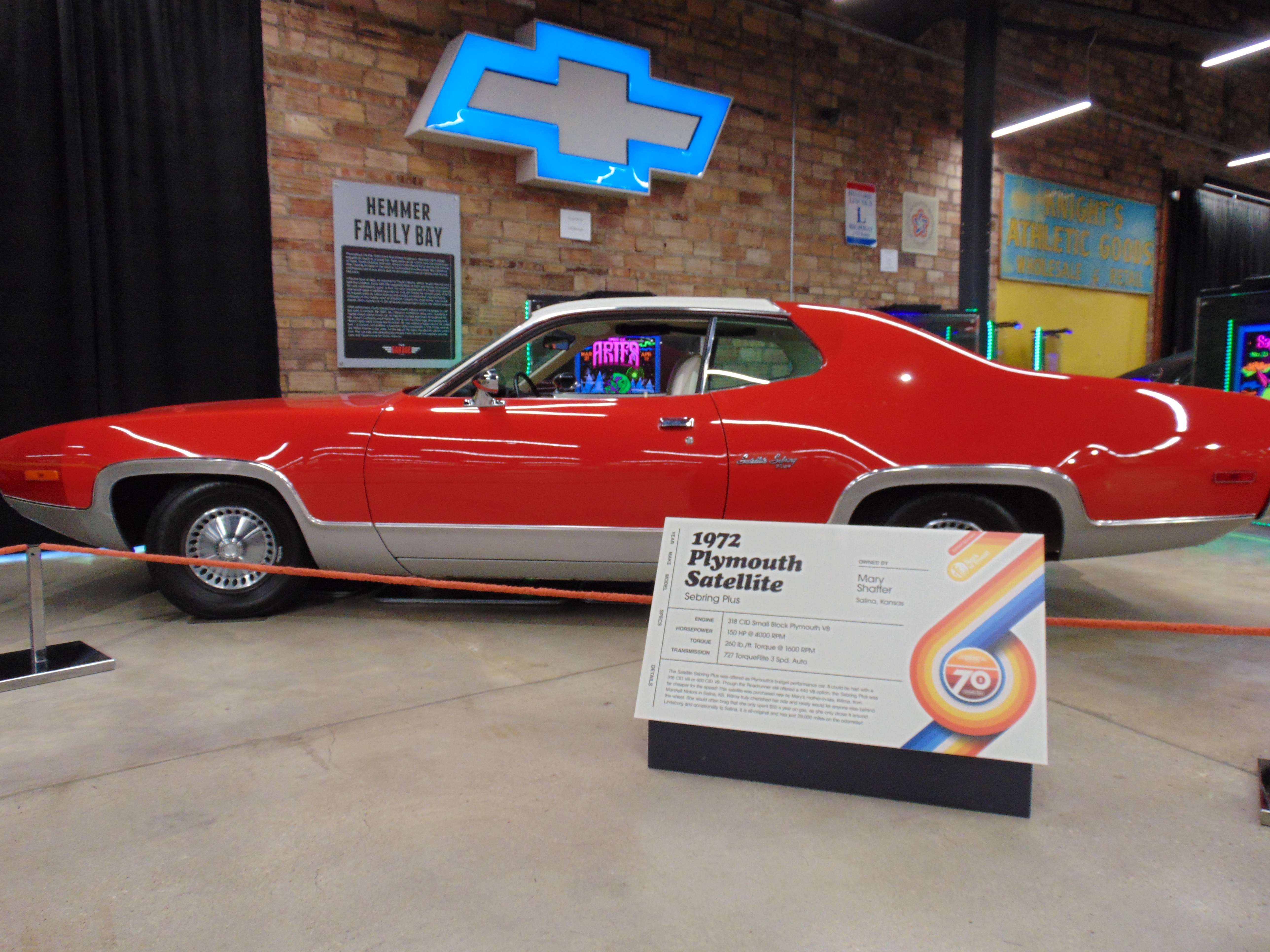 1972 Plymouth Satellite, Sebring Plus owned by Mary Shaffer of Salina. Shaffer's Mother-in-law purchased brand-new in 1972 from Marshall Motors (original condition) - Photo, Nicolas Fierro.&nbsp;