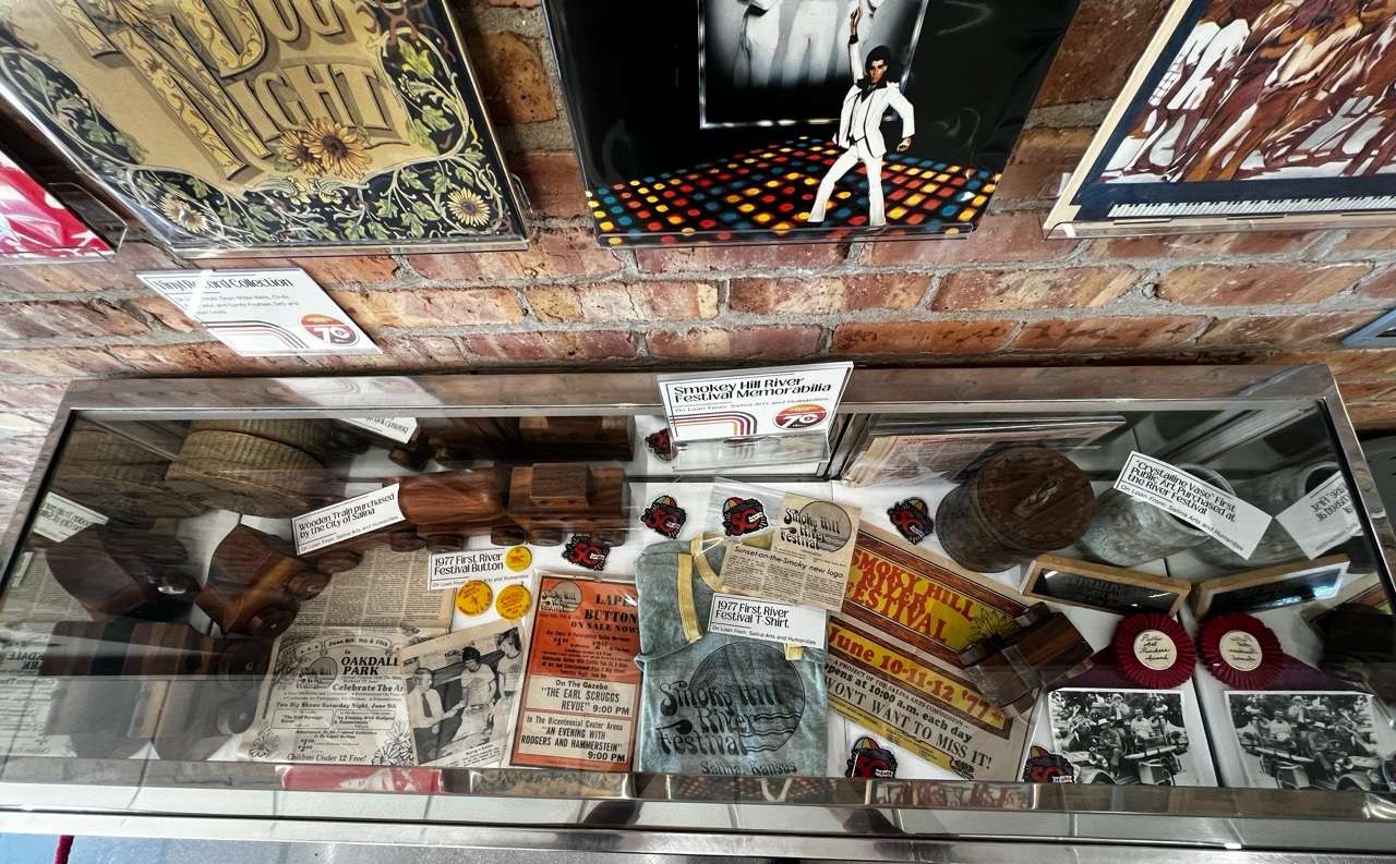 Smoky Hill River Festival Memorabilia on loan from Salina Arts &amp; Humanities (1). <b>The Crystalline Vase (top right) was the first purchased public art at the Festival&nbsp;</b> - Photo, Nicolas Fierro 
