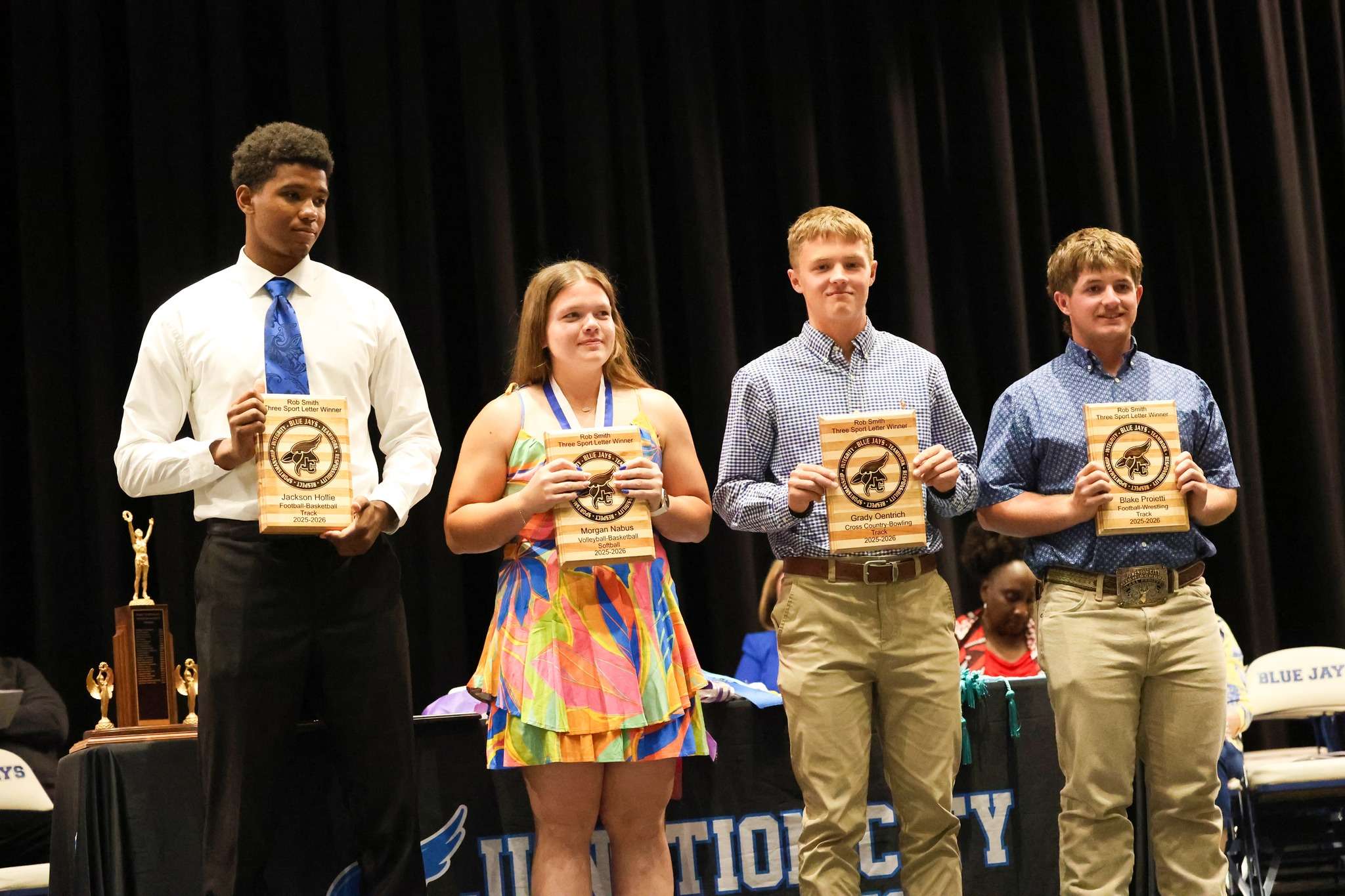 Rob Smith Loyal Blue Jay Award (Pictured left to right) - Jackson Hollie, Morgan Nabus, Grady Oentrich, and Blake Proietti.&nbsp;