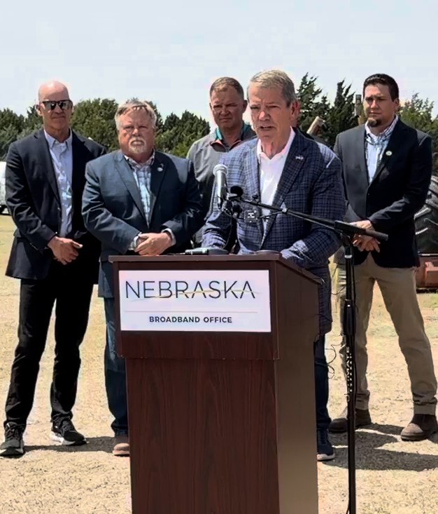 Governor Jim Pillen speaks in Ogallala Thursday, May 14, 2026 during a celebration of the first BEAD connection in the United States. (Paxton Gordon | The Post)