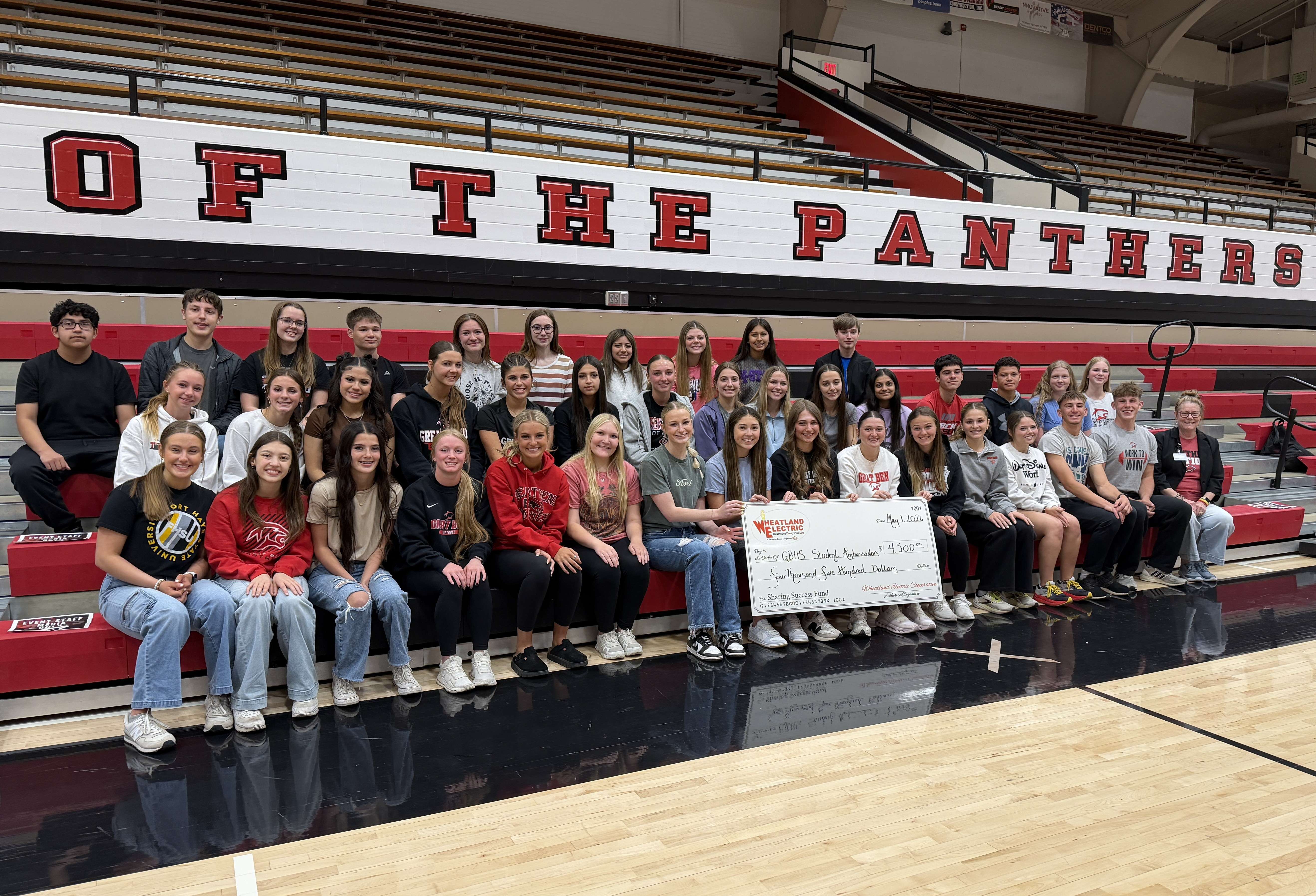 The Great Bend High School Student Ambassador Program, sponsored by Kathy Davis, was awarded a $4,500 Sharing Success grant from Wheatland Electric Cooperative. Grant funds will be used to purchase four outdoor recycled tables for a new student-designed outdoor gathering space.