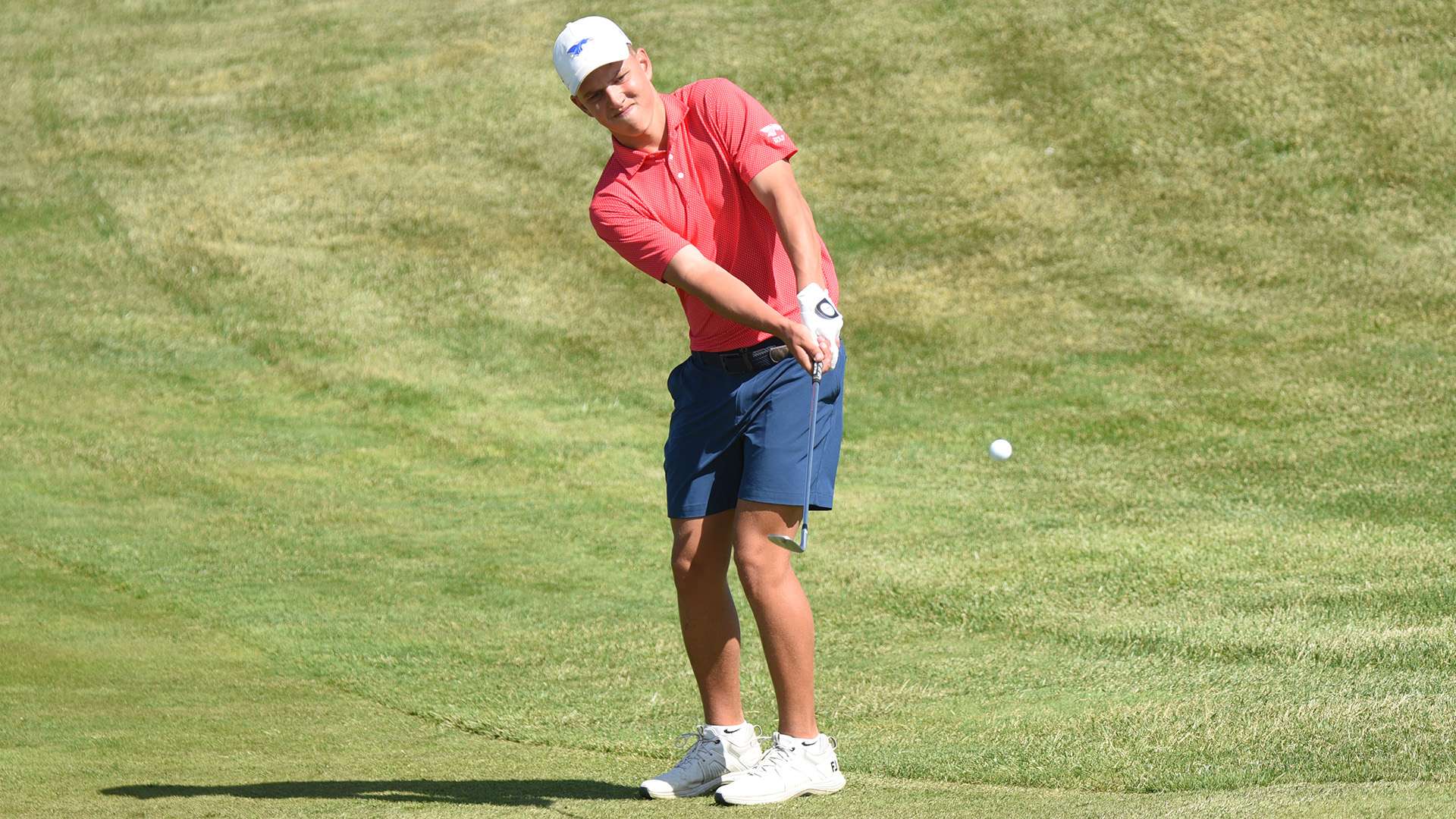Grant Hatzenbuehler cards a 3-under par 69 on Thursday to move into fourth place of the 2026 NJCAA Division I Men's Golf Championship at Sand Creek Station in Newton. The Blue Dragons are tied for fourth after three rounds. (Steve Carpenter/Blue Dragon Sports Information)