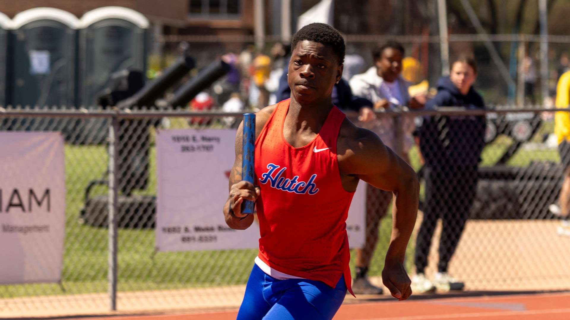 The Blue Dragon 4x100-meter relay placed 10th in the preliminary round on Day 1 of the NJCAA Division I Track and Field Championships in Hobbs, NM. (Sydney Holzrichter/Blue Dragon Sports Information)