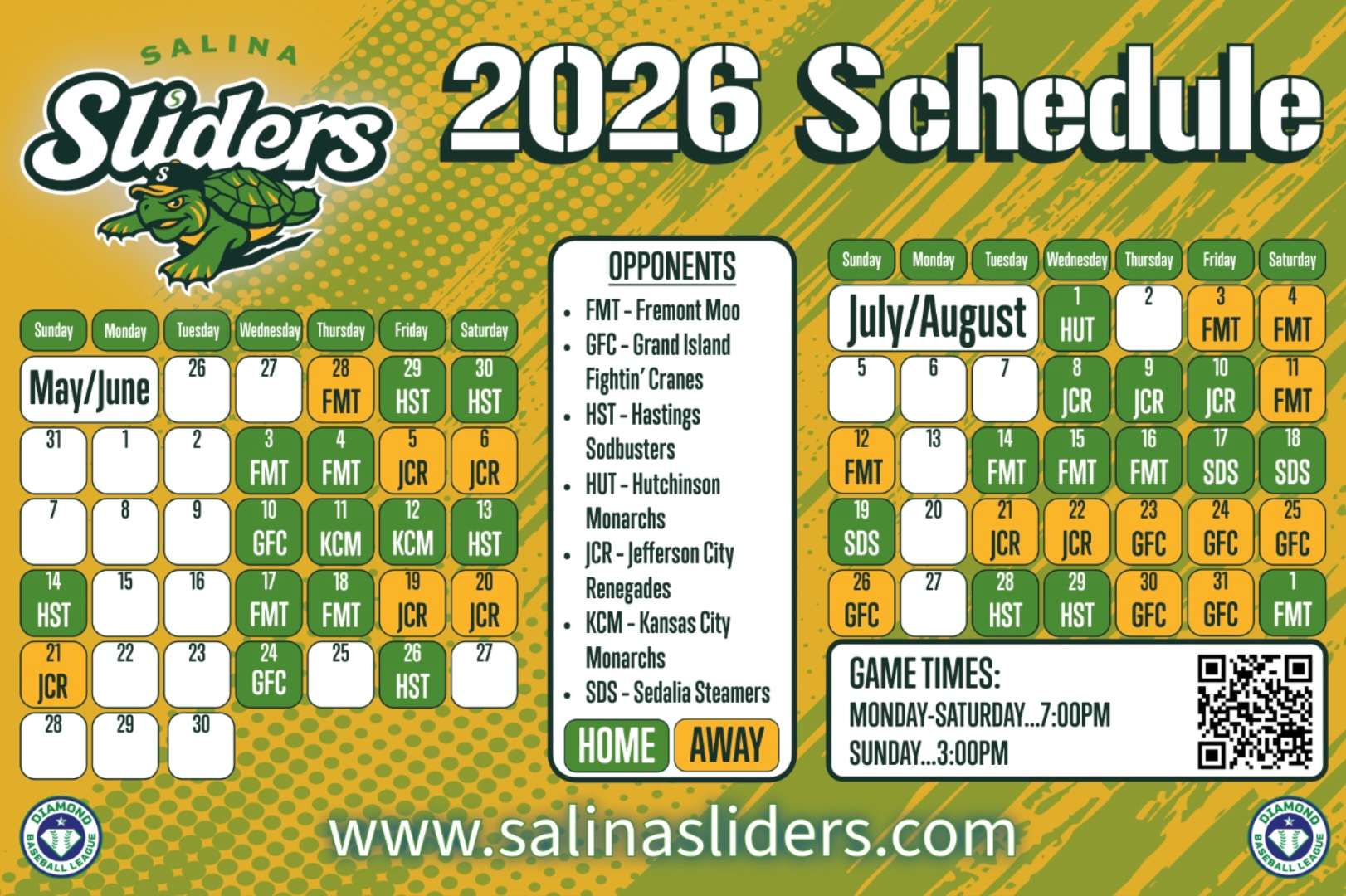 The&nbsp;Salina Sliders official 2026 schedule