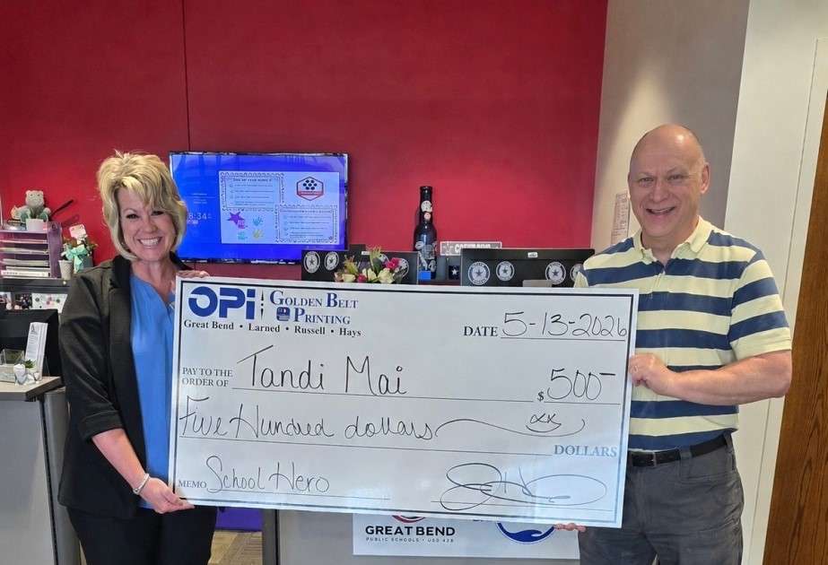 OPI &amp; Golden Belt Printing presented Little Panther Preschool Principal Tandi Mai with a giant $500 check as the latest winner in Eagle Media's School Hero contest.
