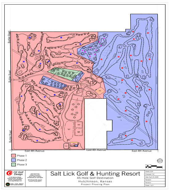 Survey map showing Phase I, II, and III of the Salt Lick Golf and Hunting Resort