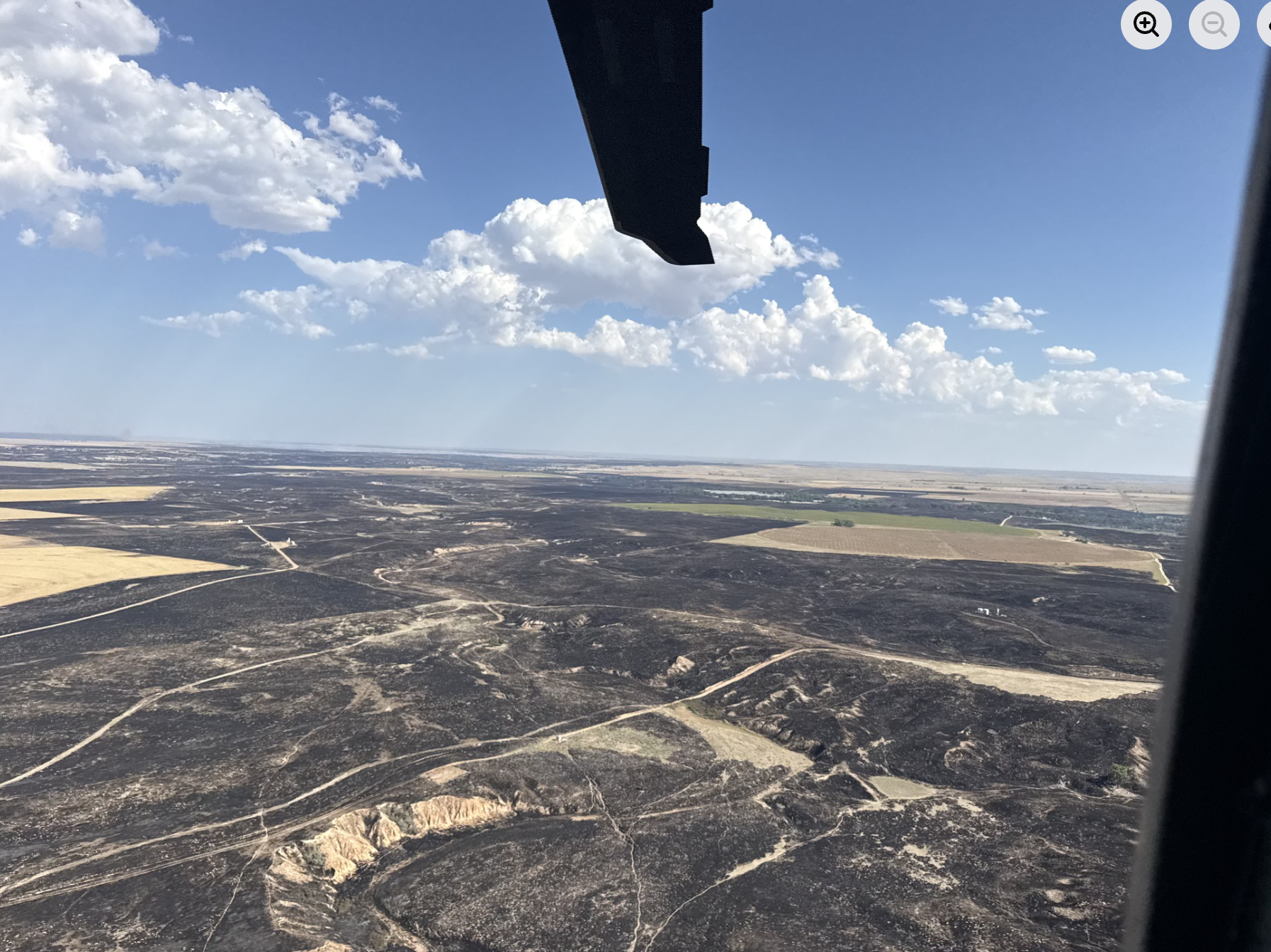 Fire damage in southwest Kansas -photo Kansas Forest Service