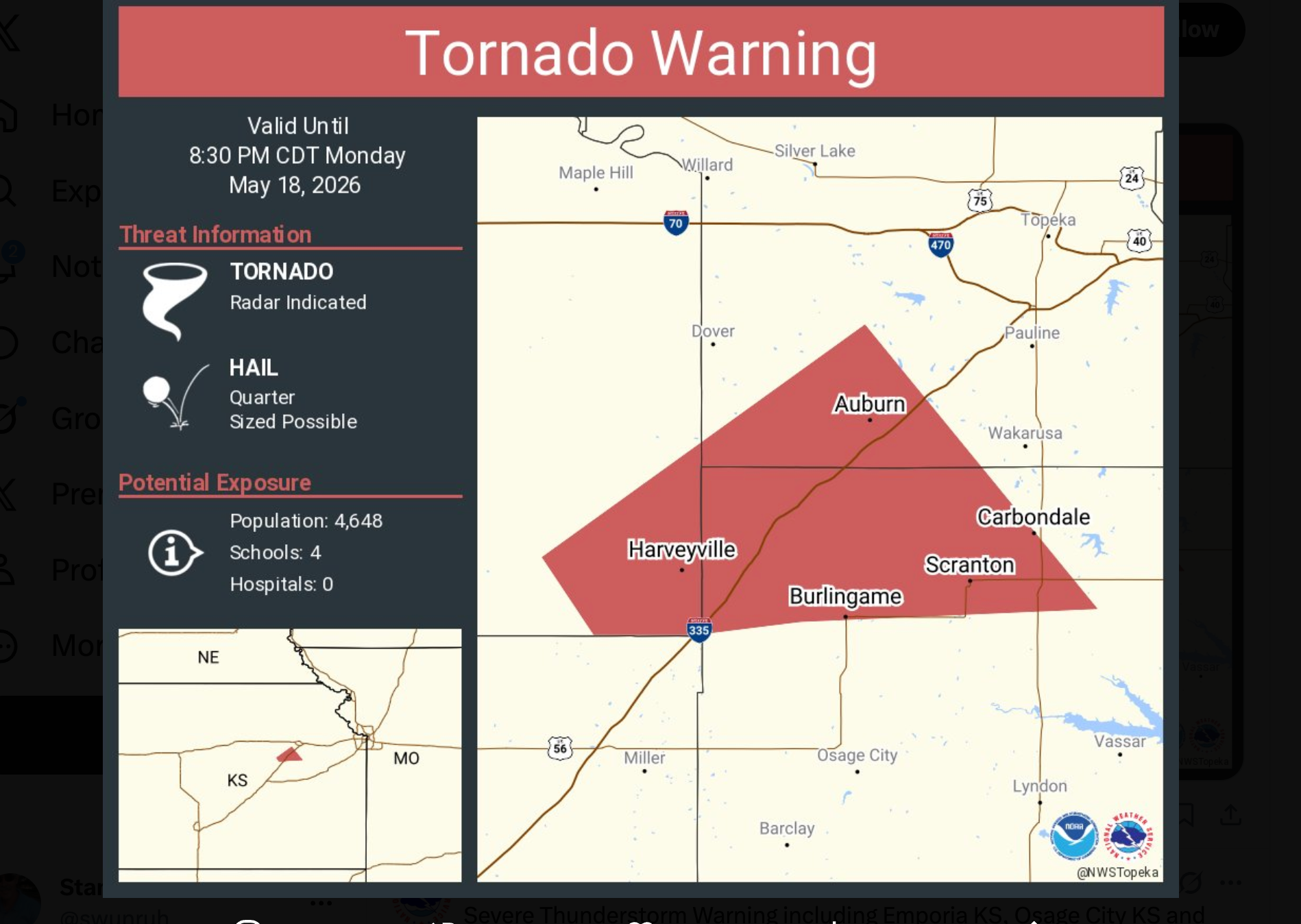-One of the many tornado warnings on Monday nigh