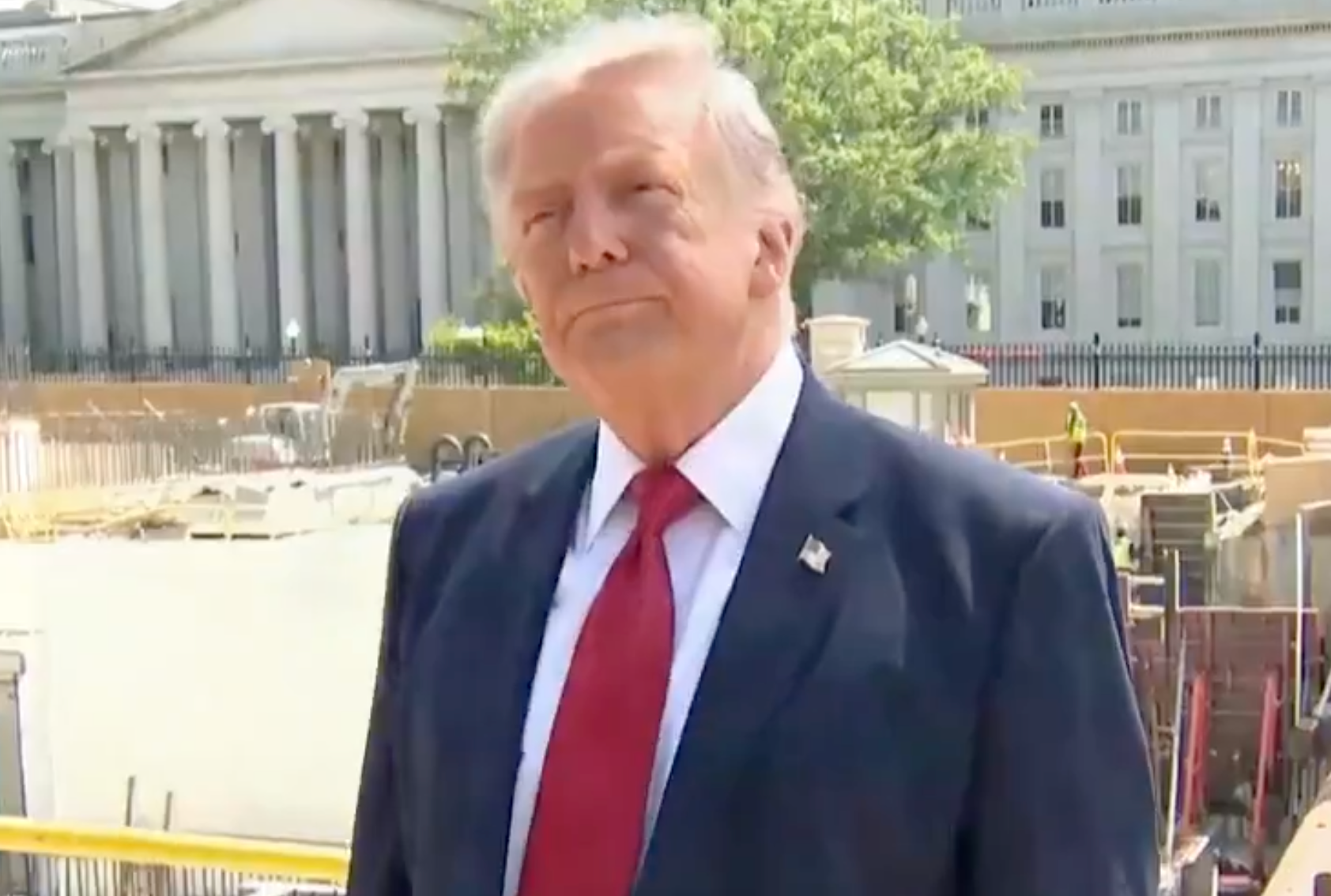 File photo President Trump spoke to reporters outside the White House ballroom construction project Tuesday -inage from White House video