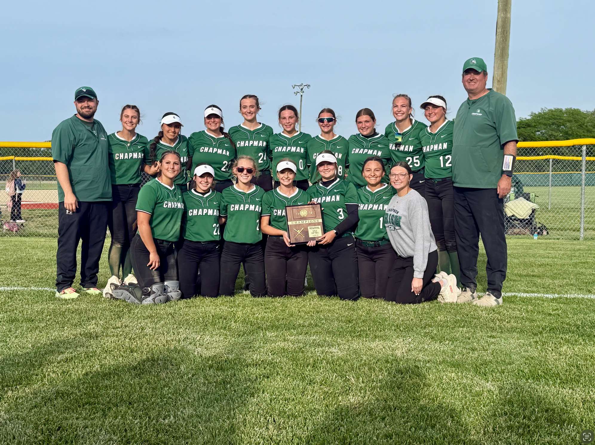 The Chapman softball team proudly displays their regional trophy. Photo courtesy of Wyatt Rutheford.