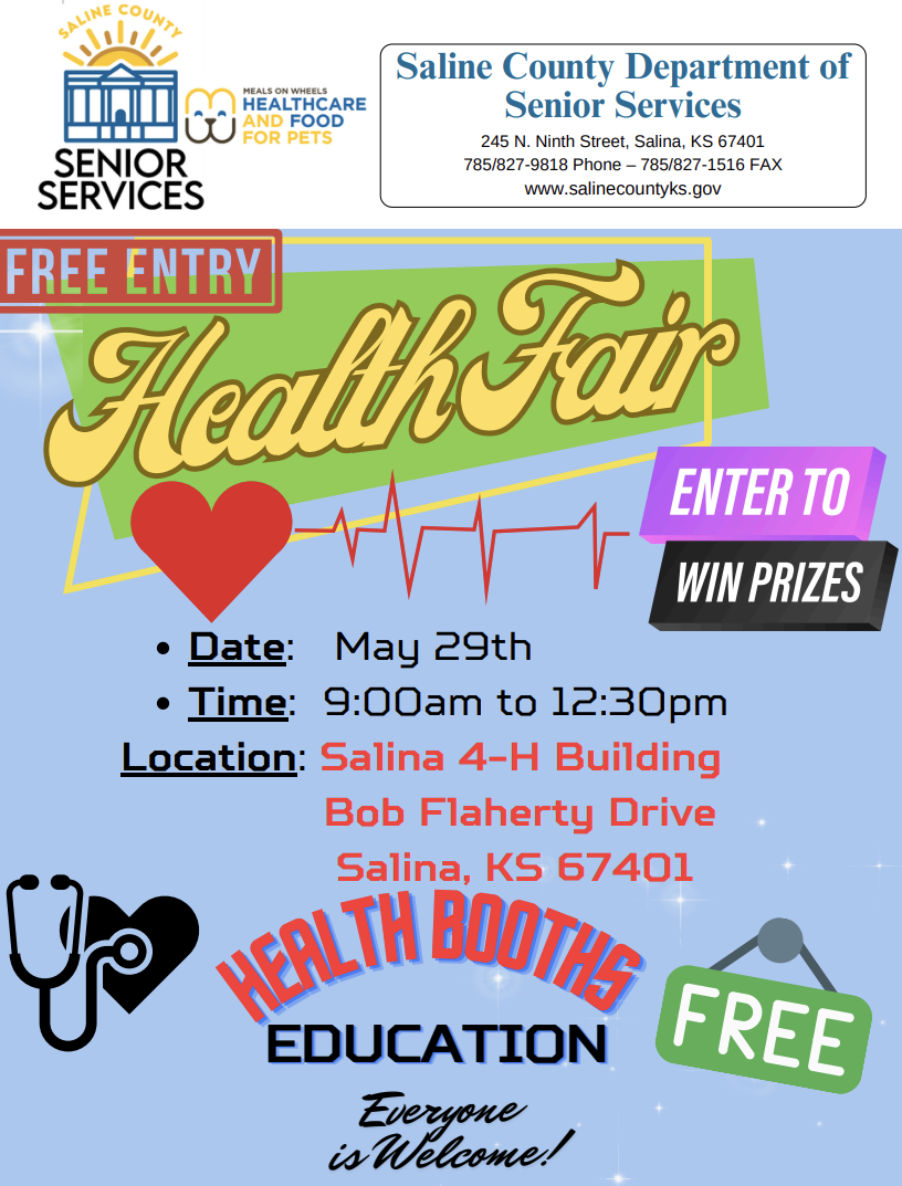 Saline County Dept. of Senior Services holding its annual Health Fair on May 29, 2026