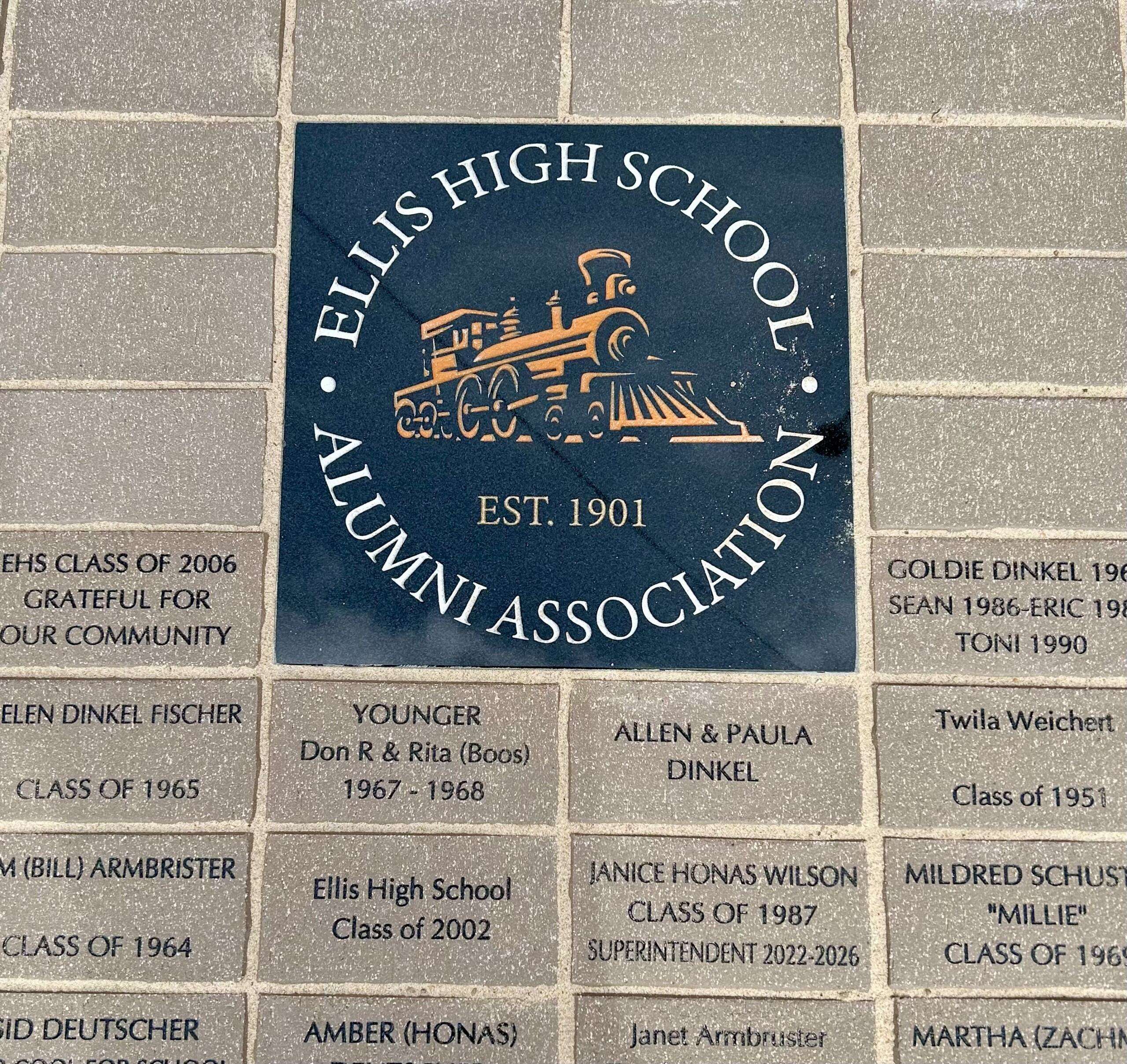 A closer look at the Ellis High School Alumni Courtyard and its logo in the center of it. Courtesy photo