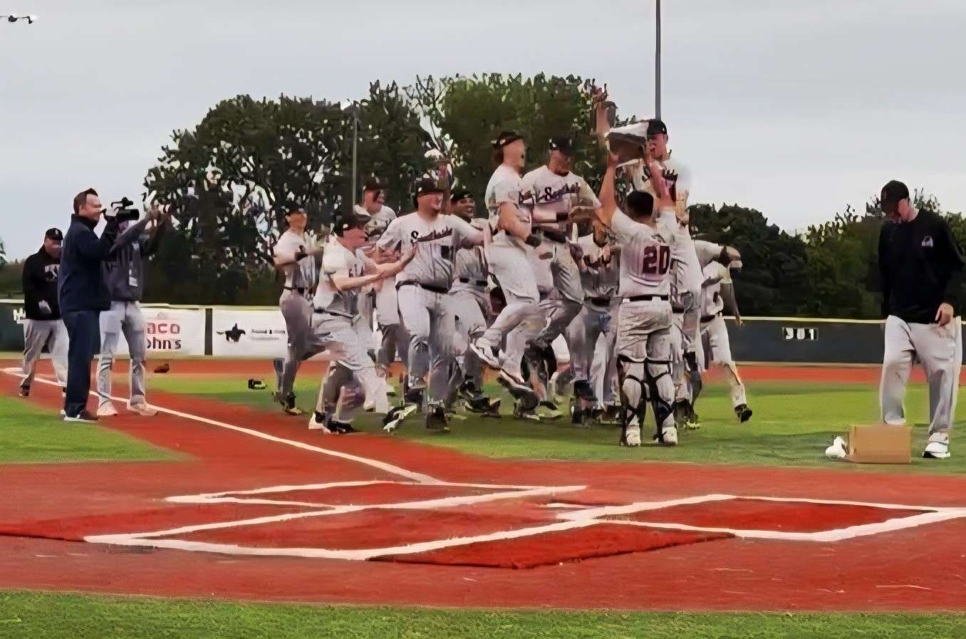 The Benton Cardinals baseball team celebrated their third consecutive district championship after beating Chillicothe 6-2 for the Class 4 District 16 championship/ Photo courtesy of the Benton Cardinals Baseball Facebook