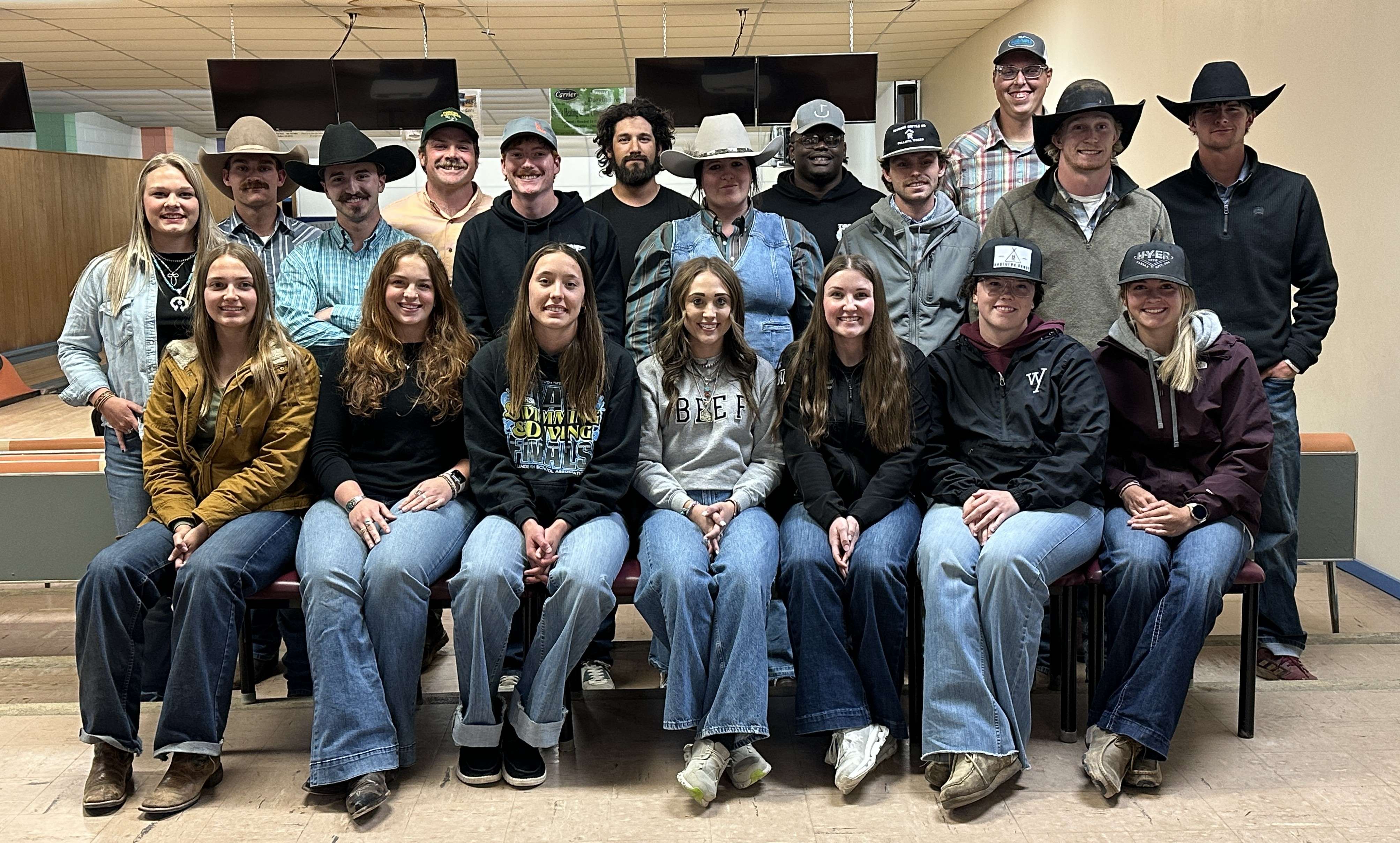 2026 Sandhills Ranch Interns & Apprentices Front Row left to right: Maggie Swanson-Elkhorn, Nebraska, Anna Payne-Canton, Georgia, Ava Salverson-Edwards, Illinois, Briley Eaton-Las Cruces, New Mexico, Dailyn Zierolf-Basin, Wyoming, Morgan Wywialowski-Wisconsin, Macy Remlinger-Ankeny, Iowa. Second Row: Lyndsie McAuliff-Litchfield, Nebraska, Braden Carr-Heron, Montana, Clayton Williams-Albany, Ohio, Maggie DeMers-Colome, South Dakota, Christian Sweeney-Odessa, Florida, Isaac Peters-Coburg, Oregon. Back Row: Chris Burns-Scott Township, Pennsylvania, Matthew Bruening-Jacksonville, Florida, Jordan Napier-Noblesville, Indiana, TreVante George-Beaumont, Texas, Michael Pieper-Casper, Wyoming, Brycen Stewart-Bronson, Kansas (Photo by: KyLee Kime; STF)