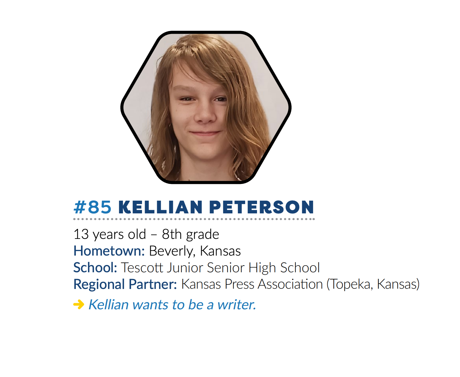 Kellian likes to write and draw. He also enjoys hanging out with his friends. Kellian likes to participate in activities that interest him, such as those relating to physical science or his favorite media. Photo Courtesy Scripps National Spelling Bee