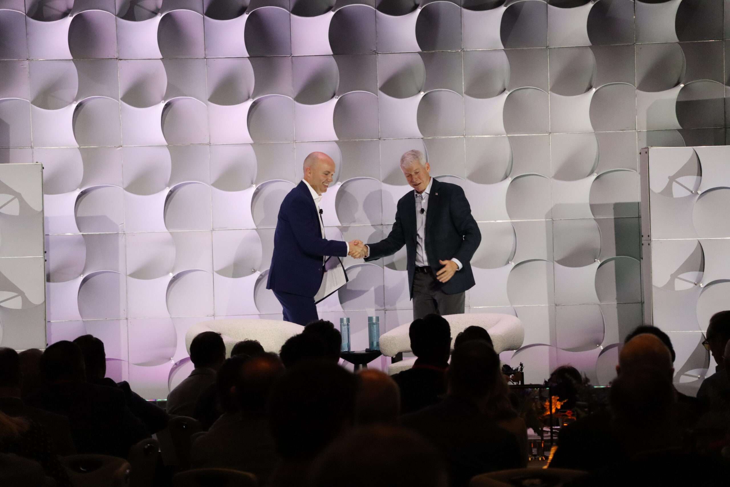 Utah Gov. Spencer Cox greets Secretary of Energy Chris Wright during the Operation Gigawatt Summit on May 22, 2026. (Alixel Cabrera/Utah News Dispatch)