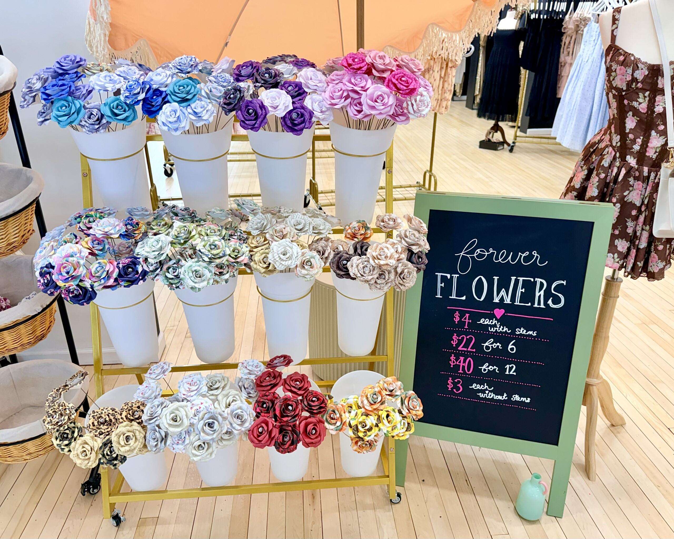 Paper roses on display at Something Blue. Photo by Tony Guerrero/Hays Post
