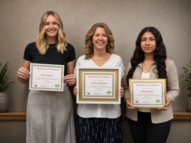 Three Family Crisis Center staff members recently earned their certifications in the skill of forensic interviewing. From left to right are: Kelsie Baxter, Sandra McMullen and Melissa Busch.