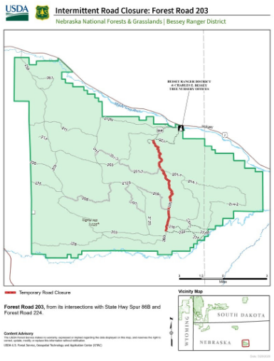 Forest Road 203 set to see intermittend road closure (courtesy Nebraska National Forests and Grasslands)