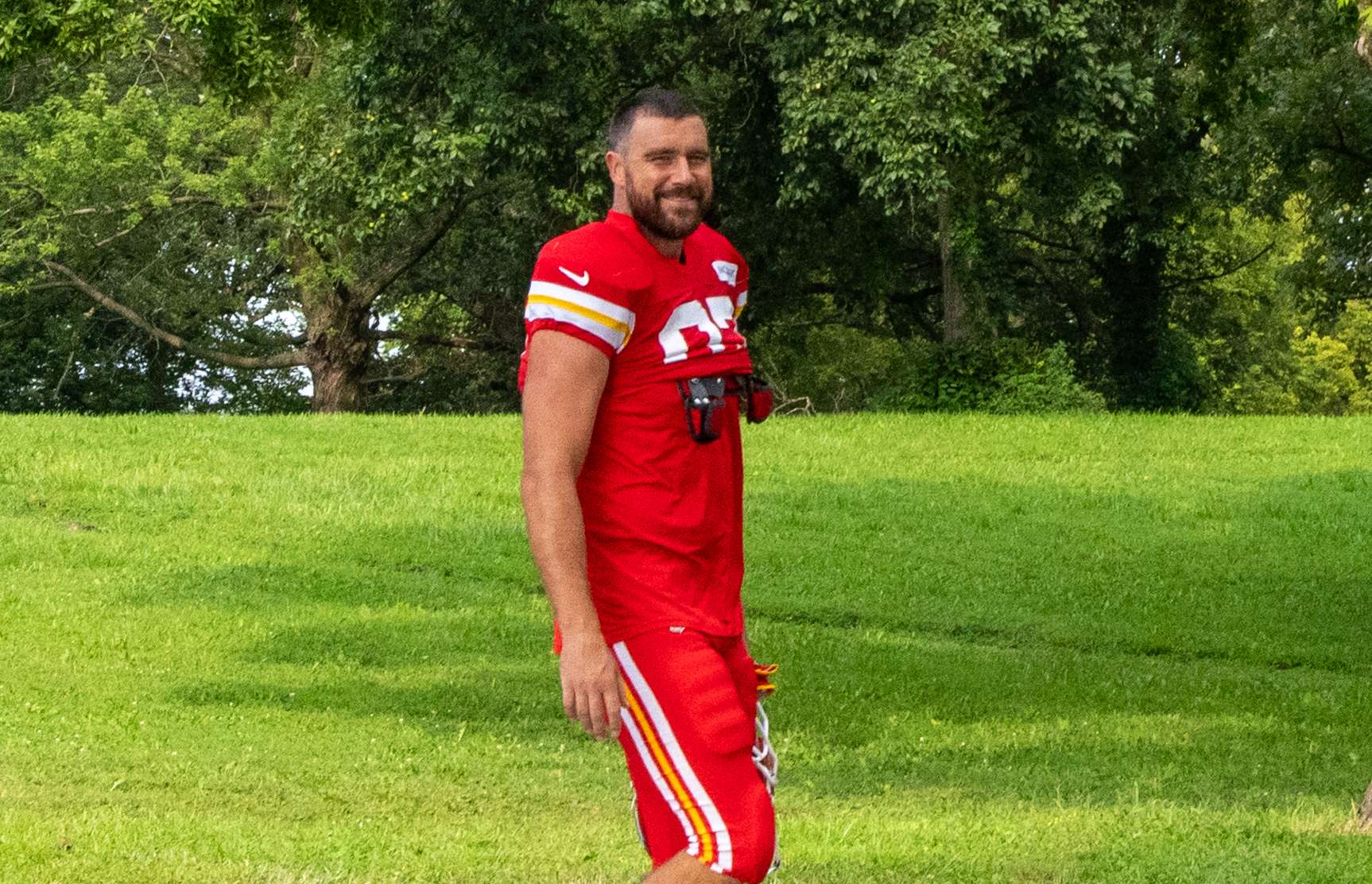 Travis Kelce walks down the hill to practice during Chiefs Training Camp 2025. Kelce recently joined the ownership group for the Cleveland Guardians/ Photo by Justin Peacock