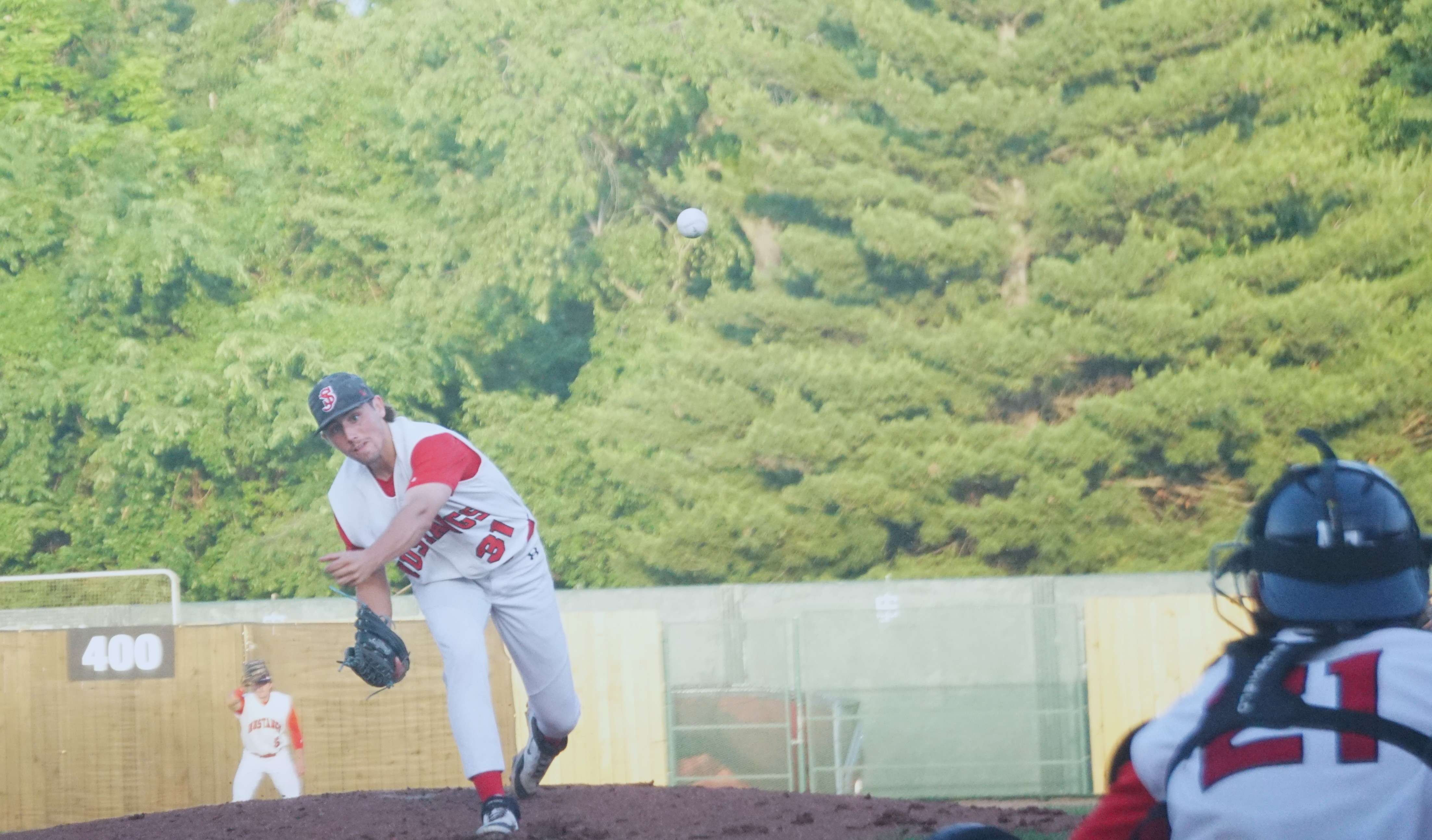Landon Reith pitched 2.1 innings of relief for the Mustangs giving up one run on three hits/Photo by Matt Pike