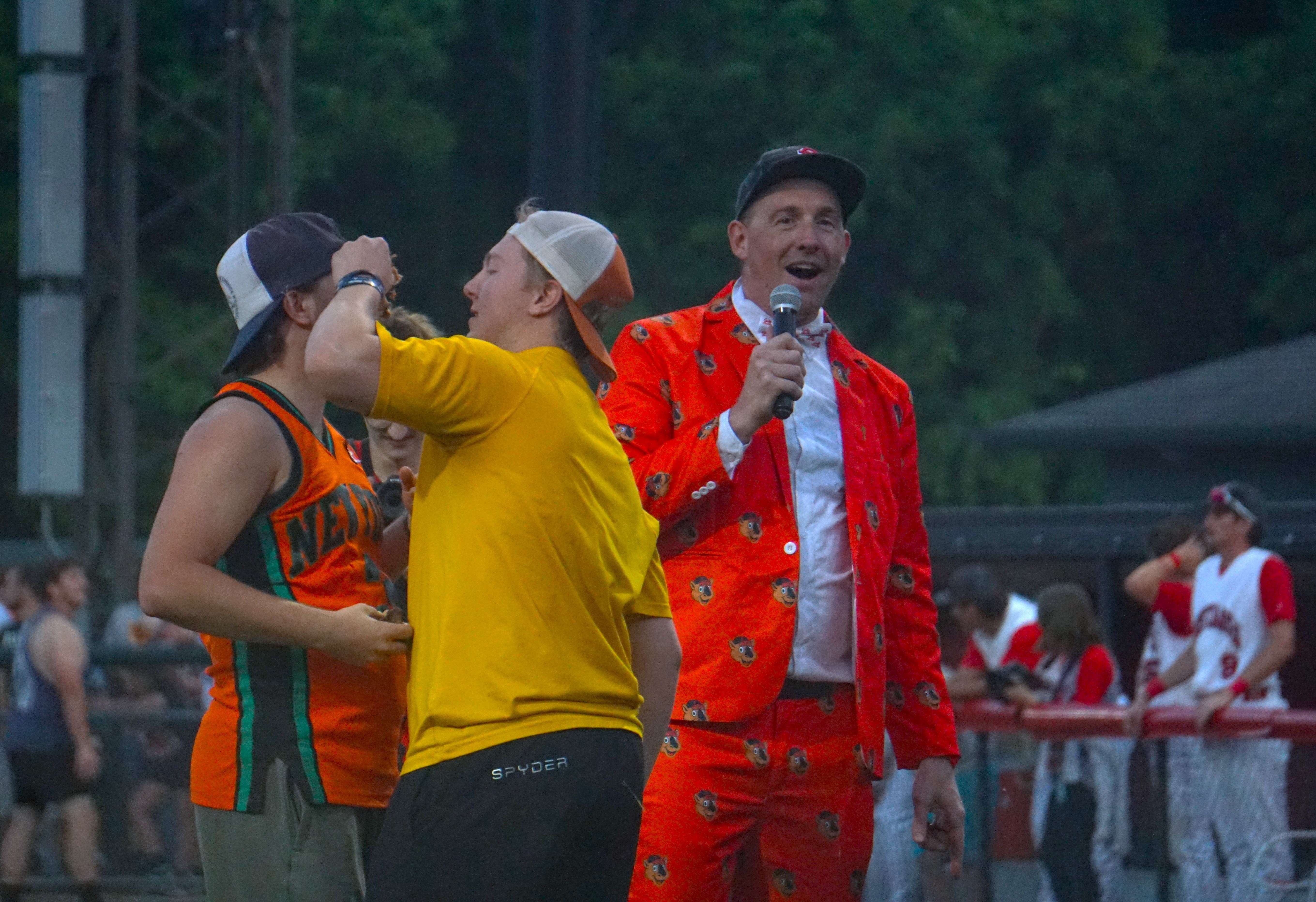 Mustangs General Manager and owner Ky Turner runs a game for fans between innings./ Photo by Matt Pike