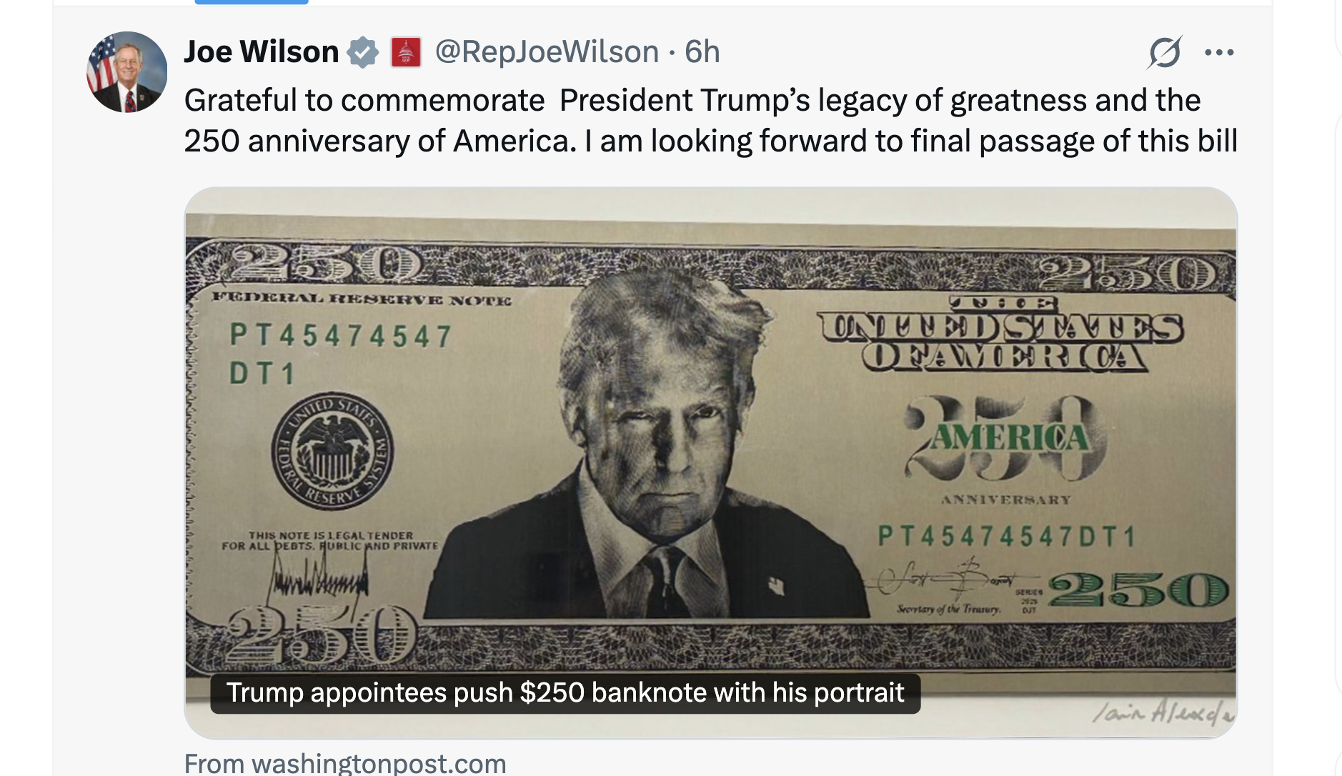 Image from Rep. Joe Wilson's social media page
