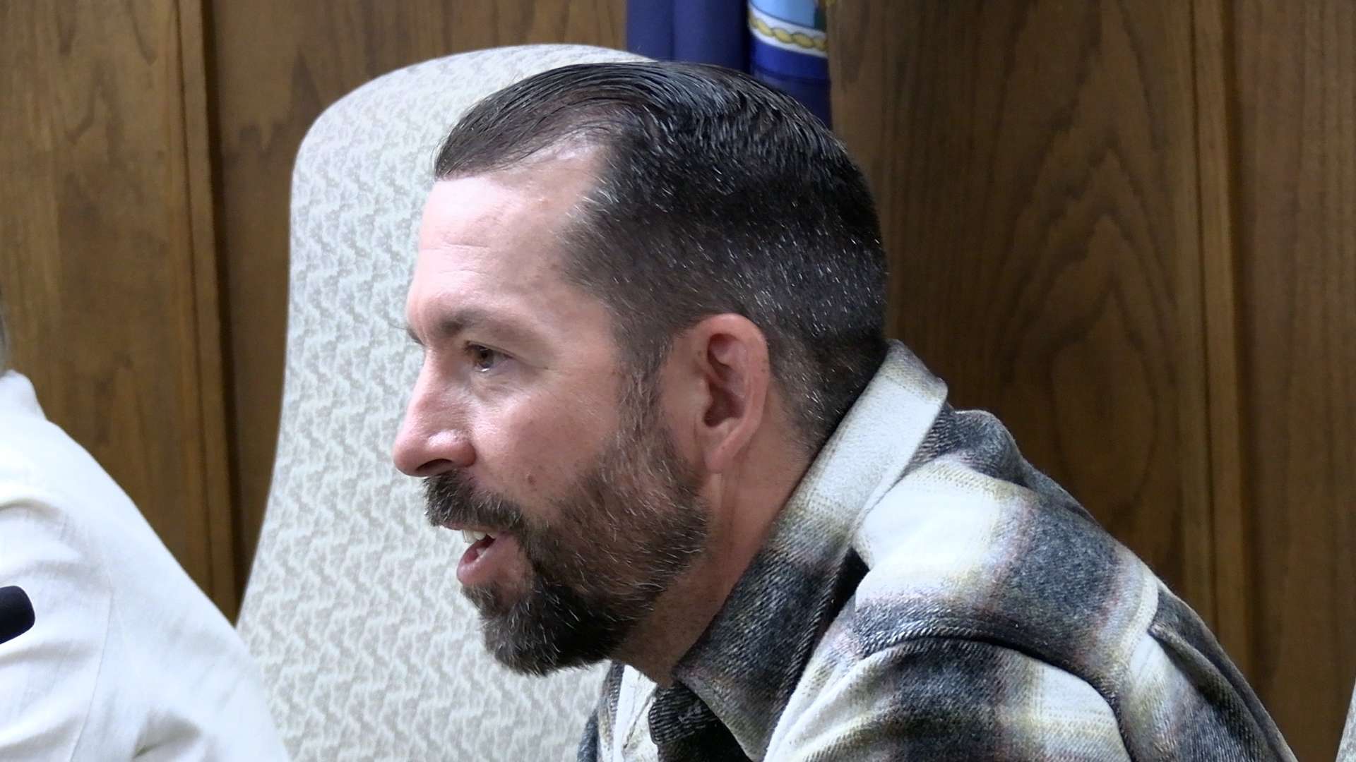 David Vilaysing, Hays city commissioner, questions Hays developer Tim Speno about his Community Block Development grant request at the May 28 city commission meeting. Photo by Becky Kiser/Hays Post