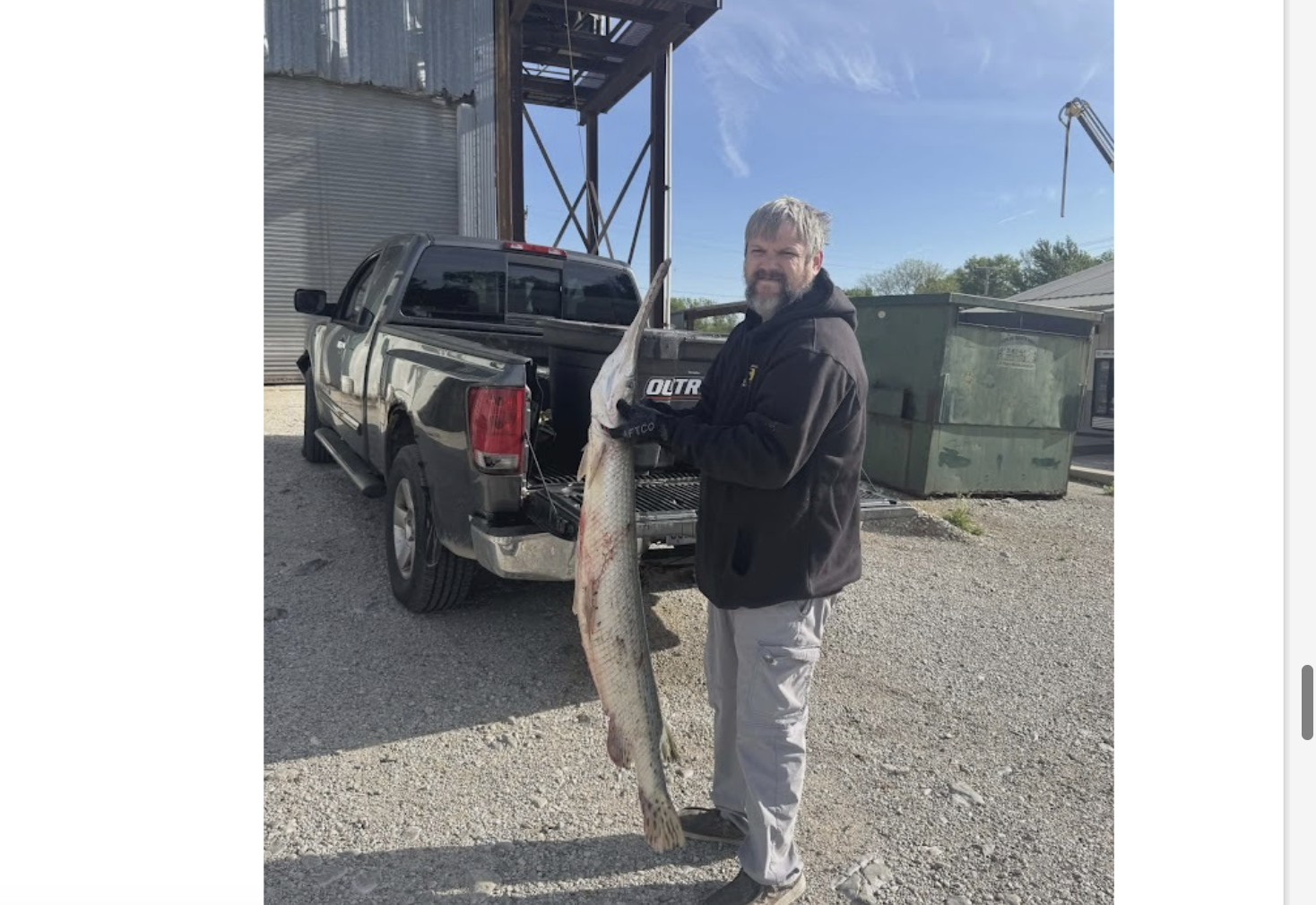 Michael Barnett of Baxter Springs landed a 33.6-pound, 63-inch-long longnose gar on April 18, 2026, while fishing the Spring River near Baxter Springs, ending a state record that stood for more than 50 years-photo submitted