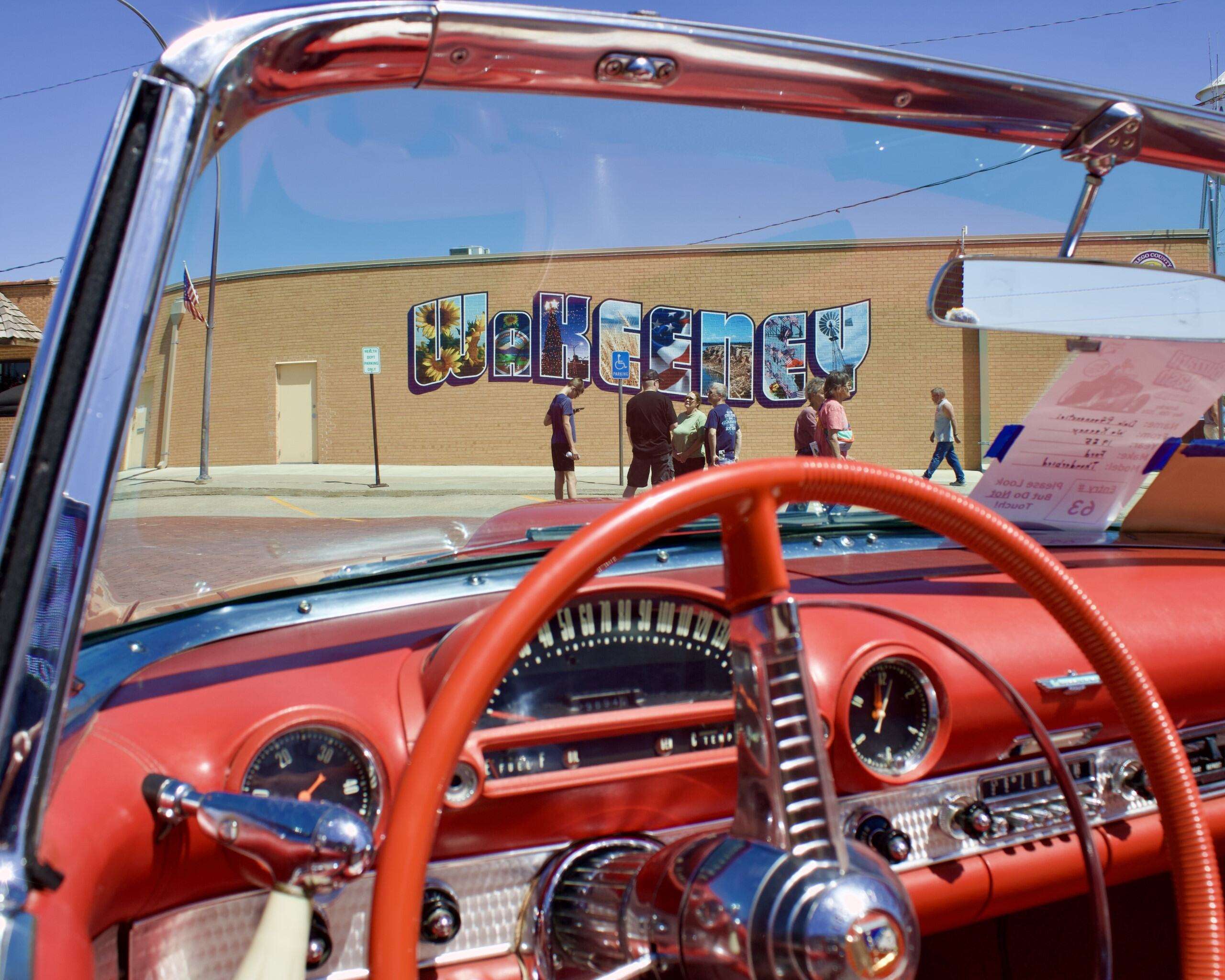A driver's view from a classic car on display at the 2026 Buzzard Bash in WaKeeney. Photo by Tony Guerrero/Hays Post