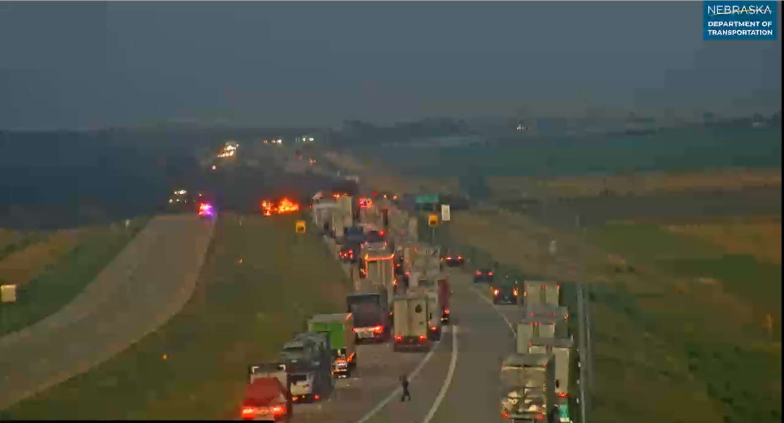 Multi-Vehicle Crash Near Bruele Triggers Vehicle Fires, Entrapments and Grass Fire. (Nebraska Department of Transportation)