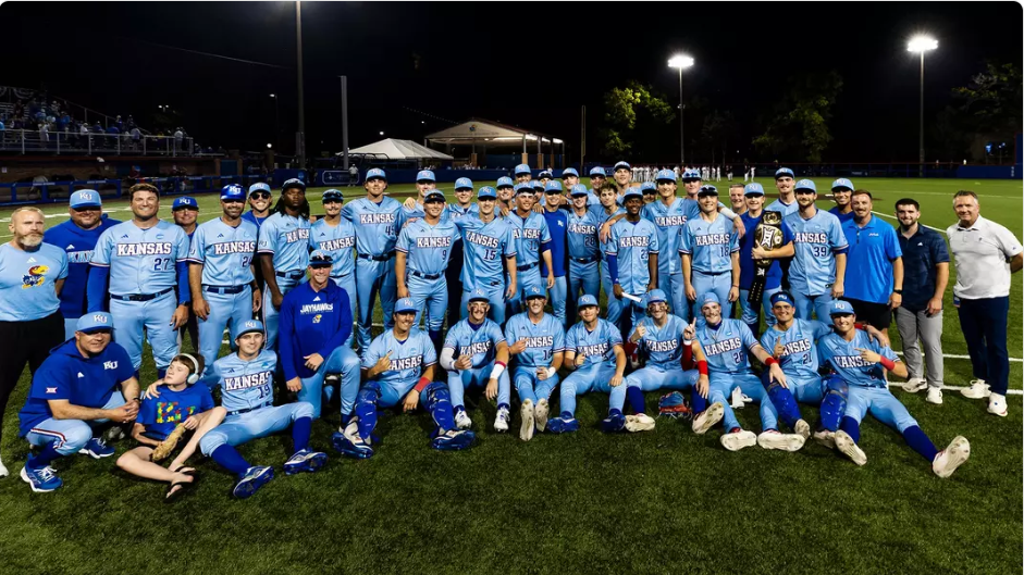 The Kansas baseball team defeated Arkansas 13-10 to win the Lawrence Regional on Sunday, May 31, 2026 in Lawrence, Kan. (Kansas Athletics photo_