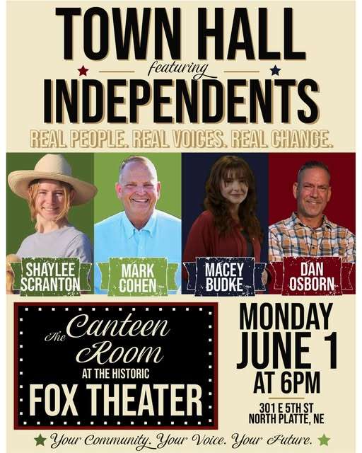 Town Hall Featuring Independent's Set for Monday night in North Platte.