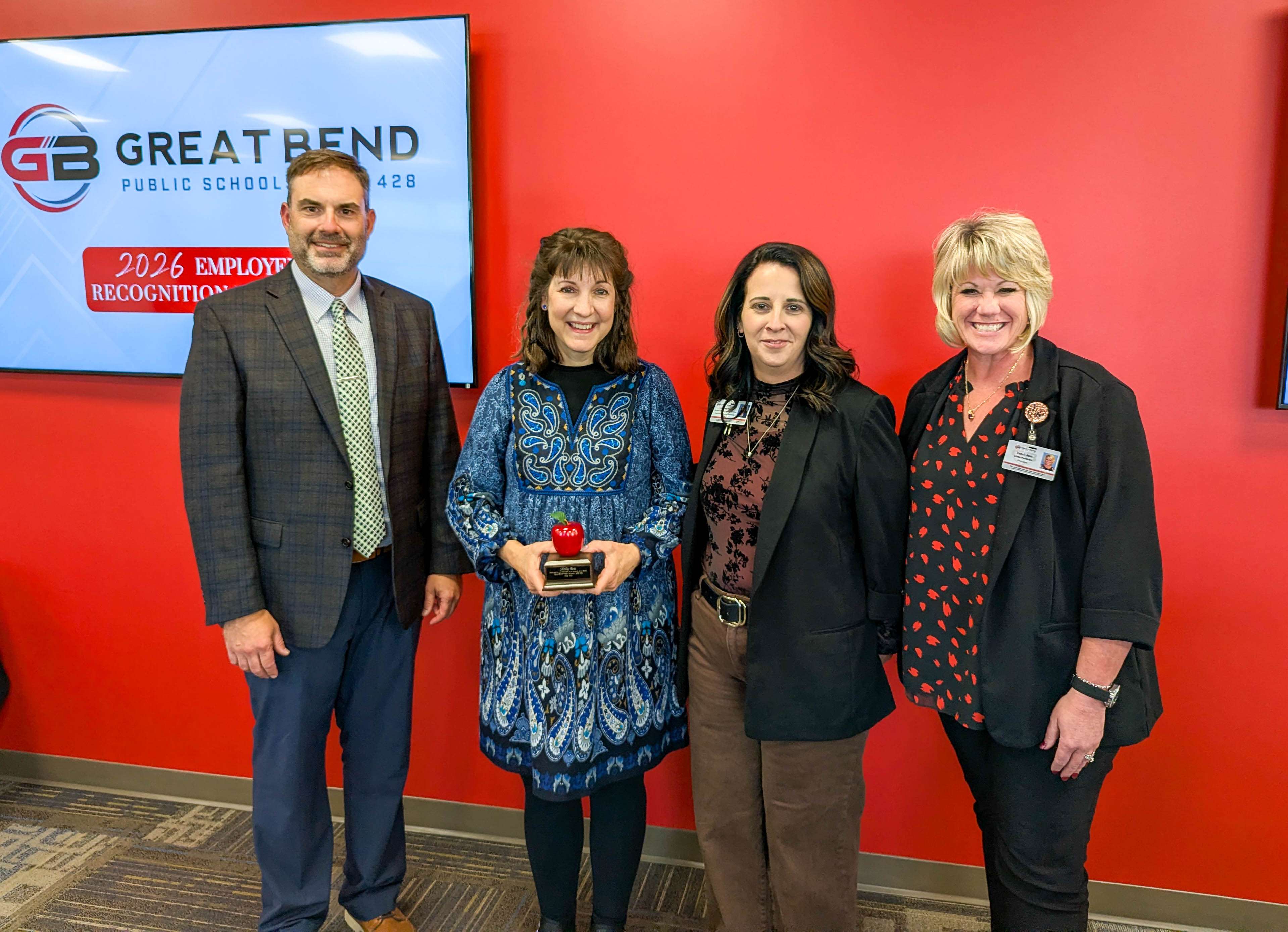 Khris Thexton, USD 428 superintendent; Shelly Post, LPP coordinator; Ashley Riley, BCSS assistant superintendent; and Tandi Mai, LPP principal