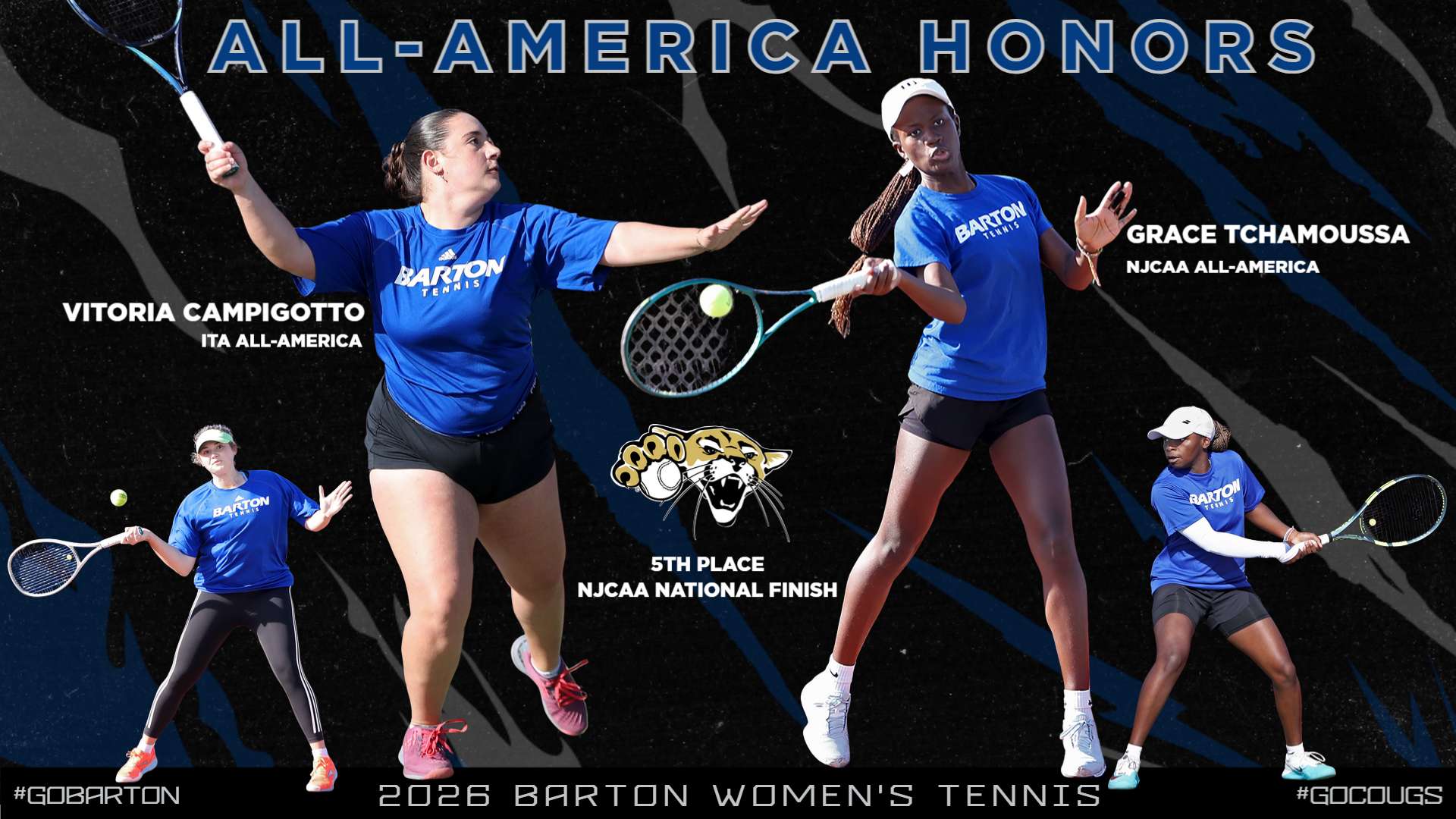 Vitoria Campigotto and Grace Tchamoussa earn 2026 All-America honors; Jamie Petrova and Danira Ndengoue finish in national rankings (BartonSports.com)