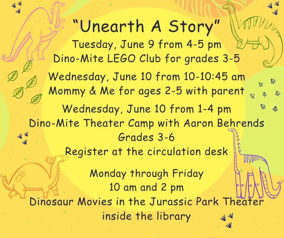 Unearth A Story third week schedule (courtesy Alliance Public Library)