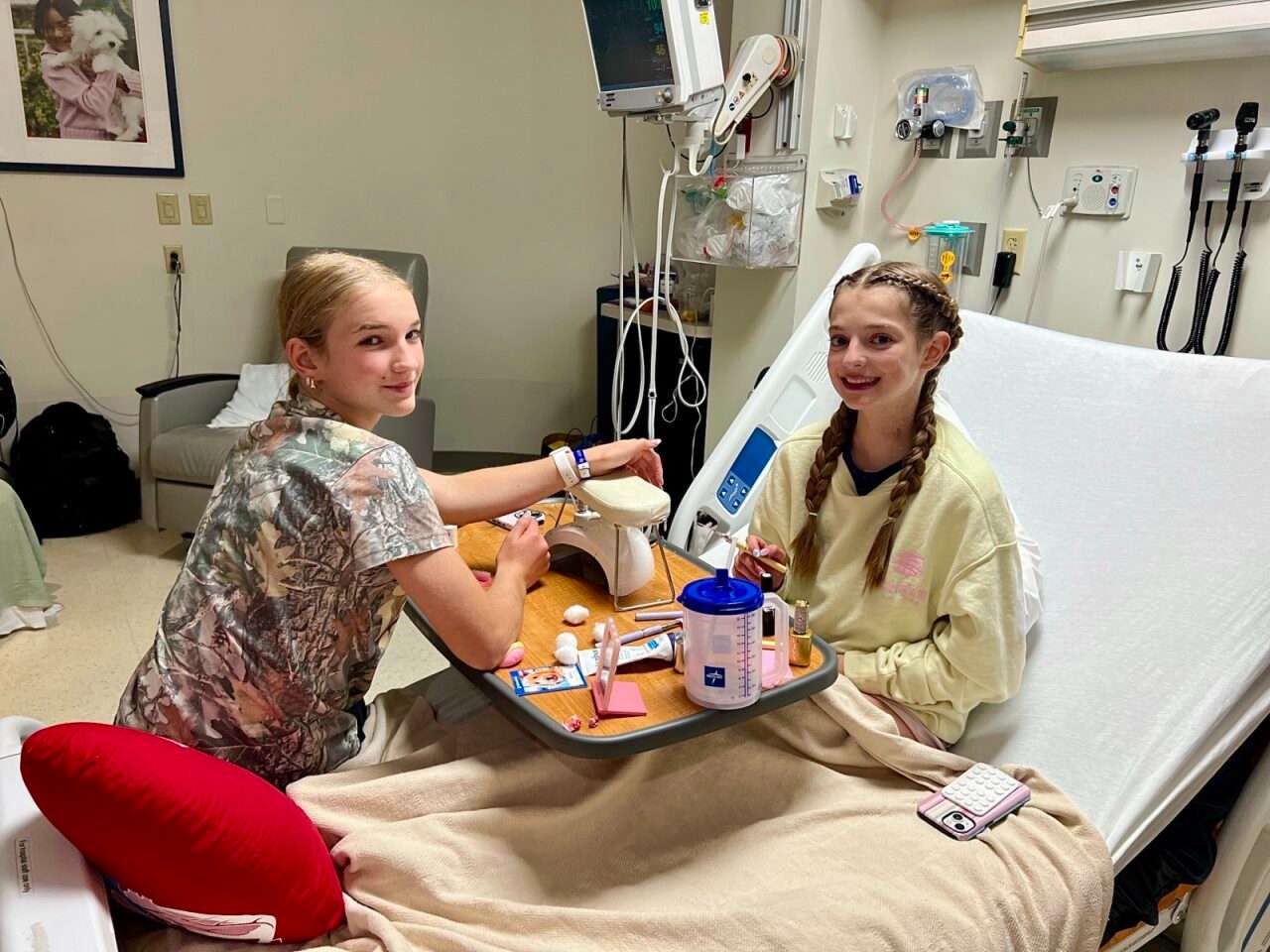 Kaylee Stuart of Hays with her sister on May 21, days after her heart transplant at&nbsp;Children's Mercy in Kansas City. Courtesy photo