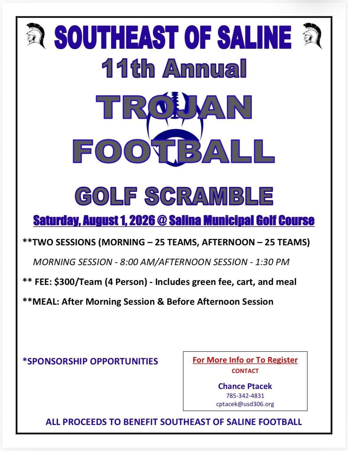 Southeast of Saline Football Golf Scramble on Saturday, August 1, 2026