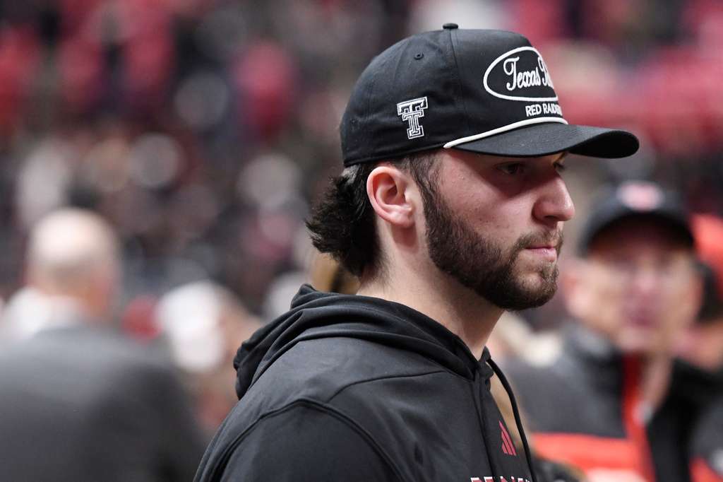 Quarterback Brendan Sorsby attends an NCAA college basketball game between Texas Tech and Houston, Jan. 24, 2026, in Lubbock, Texas. (AP Photo/Annie Rice, file)