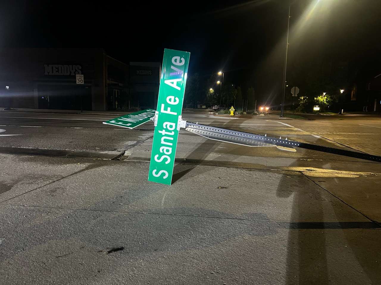 S Sante Fe Ave street sign brought down after Monday's severe storms - Photo, Nicolas Fierro