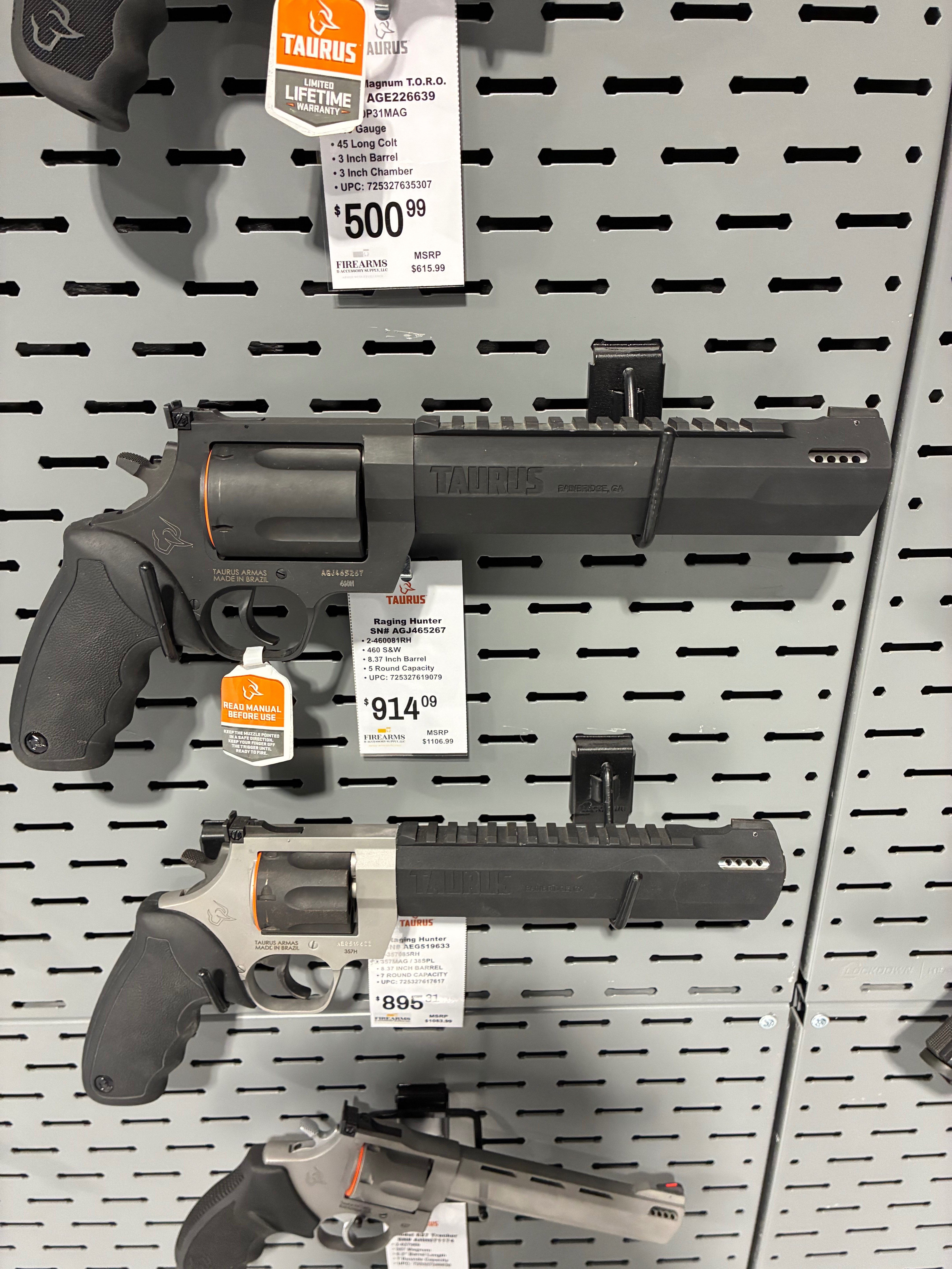 A selection of Taurus revolvers is displayed at FASARMS' new location in Hays. Photo by Alin Hett/Hays Post<br>