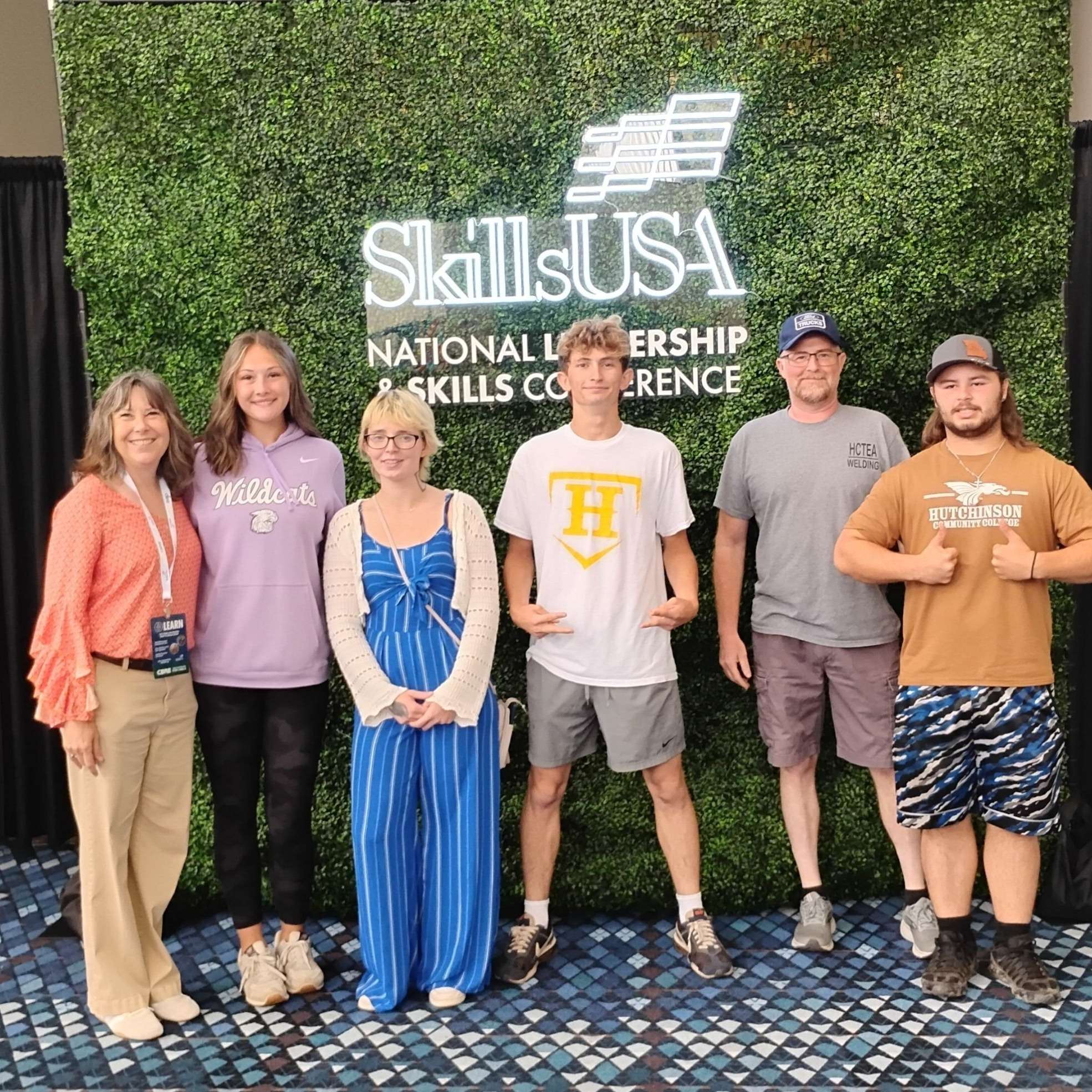 Left to Right: Glenna Burden, Harlie Terrell, Chyanne Myers, Tanner Loughrie, Jeremiah Harmon, and Blake Beaumont in the Georgia World Congress Center for the SkillsUSA National Leadership &amp; Skills Conference. Atlanta, GA (Courtesy Photo)