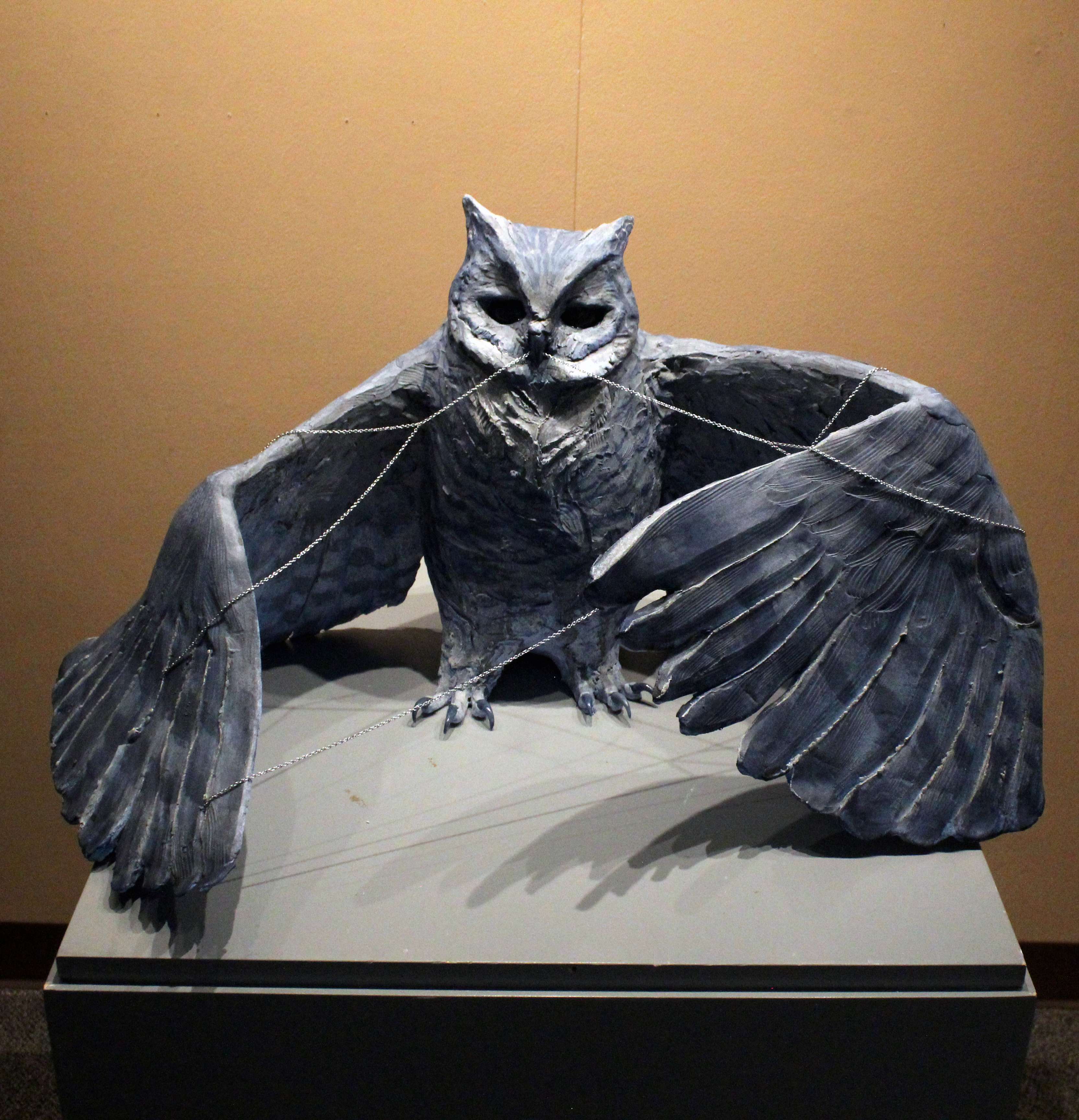A sculpture of an owl by Rylie Hazleton, an FHSU student, is on display now at the Sternberg Museum.&nbsp;Photo by Cristina Janney/Hays Post