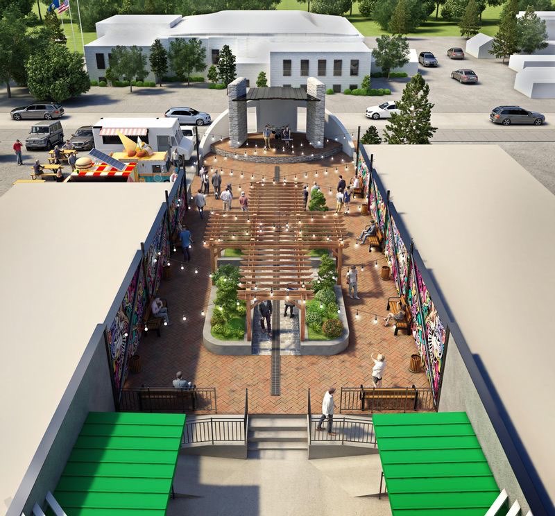 Pictured above is an aerial view of the proposed Kelly Plaza project in downtown WaKeeney.