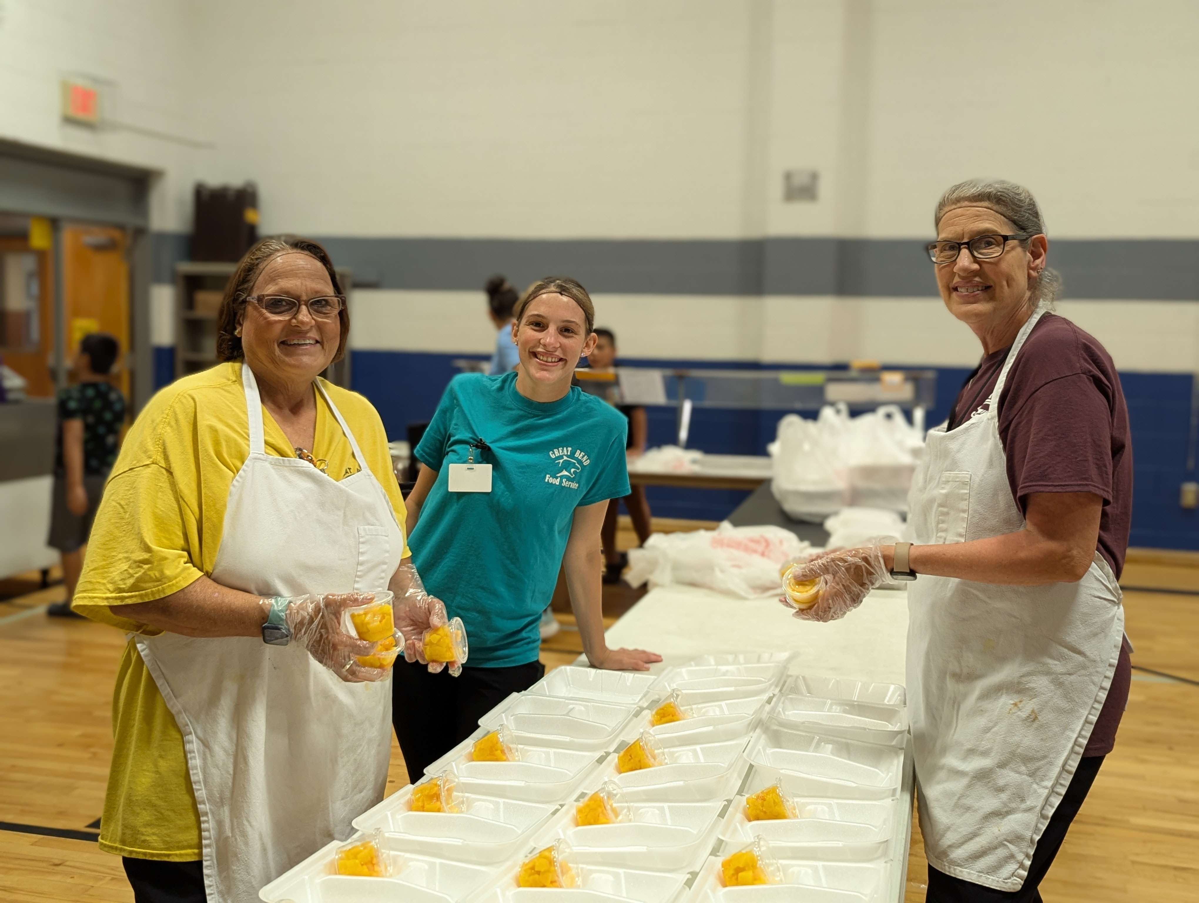 USD 428 Food Service team members at Jefferson Elementary are working hard and welcoming record numbers of participants in the Free Summer Meal Program. The program continues through July 24. Learn more at GreatBendSchoolMeals.com.