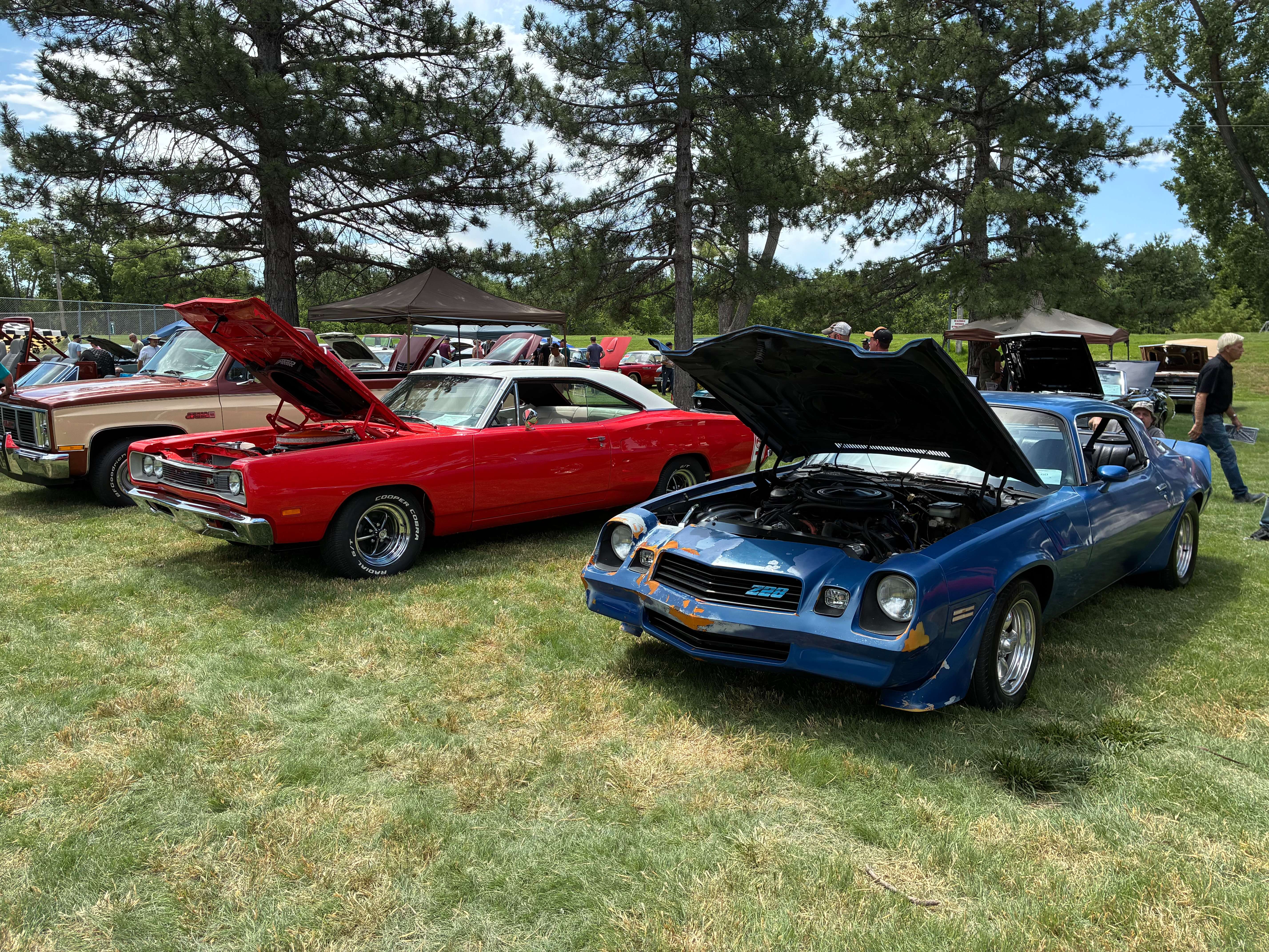 A classic 1969 Dodge Super Bee, left, from Owner Gary Wedge. On the right, a 1982 Chevy Camaro Z28 from Owner Alan Carbonaro. Photo by Alin Hett/Hays Post