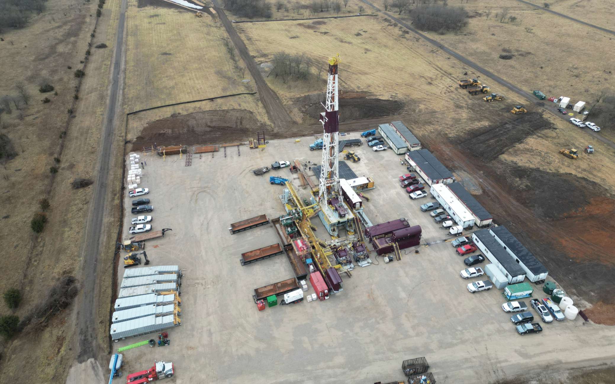 California-based Deep Fission began drilling bore holes in Parsons, shown here as of March 2026, as part of the company’s effort to pilot a new type of nuclear reactor that would be buried 6,000 feet underground. (Photo by Deep Fission)