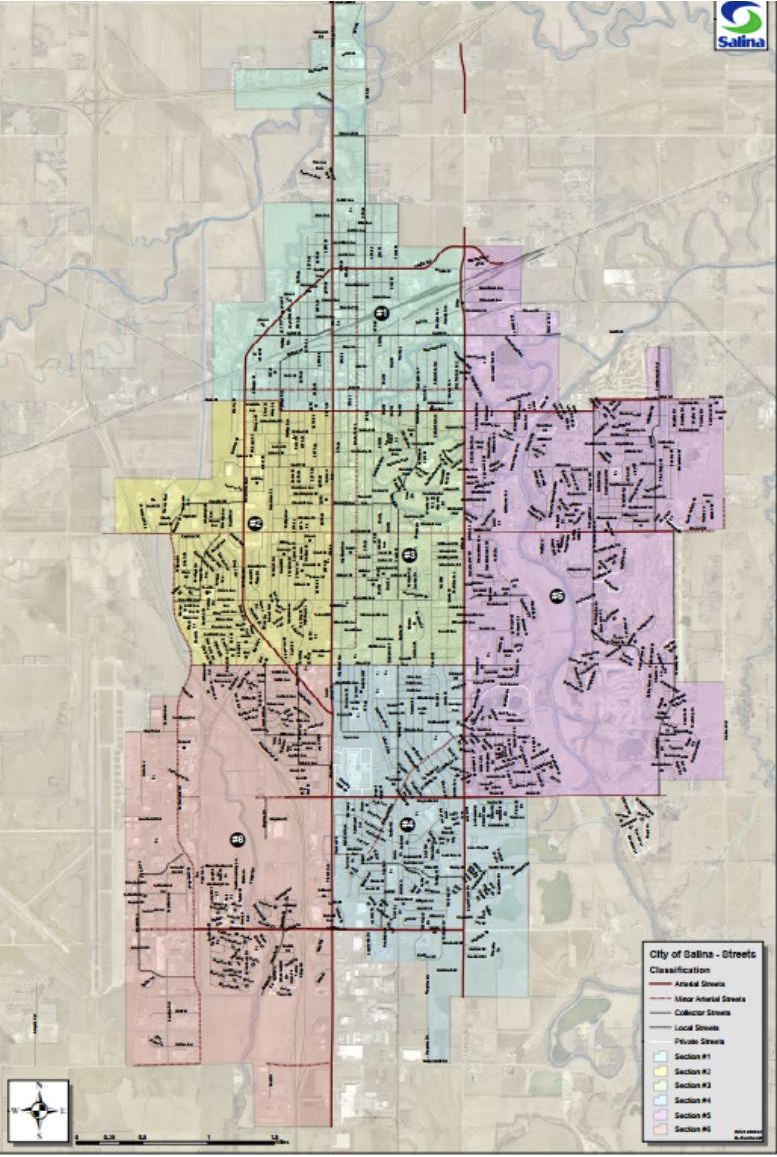 Map by the City of Salina (each color maps out the six sections)