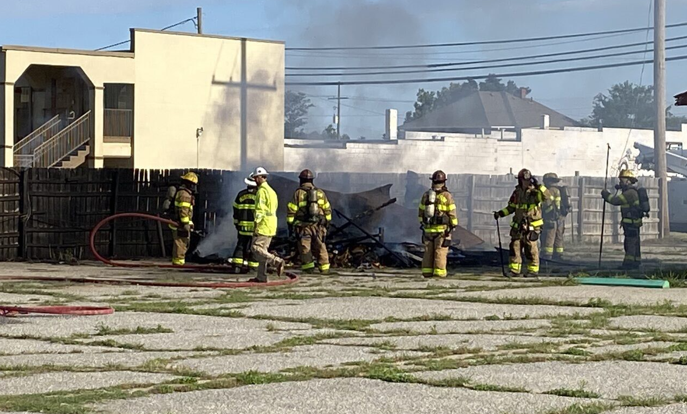 Hutchinson Fire Department battles a shed fire on June 15, 2026. (Hutch Post photo)