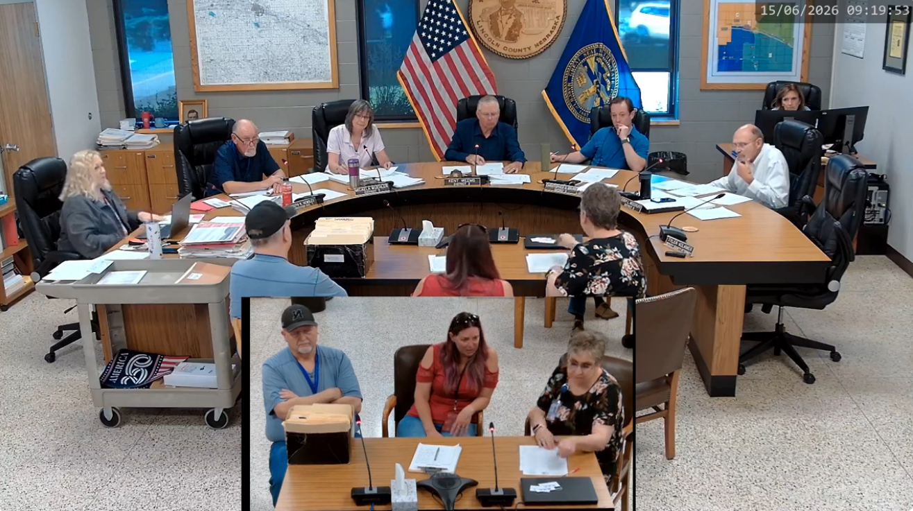 Lincoln County Assessor Julie Stenger, center foreground, and members of her staff discuss the county's commercial property review process during Monday's Lincoln County Board of Equalization meeting.